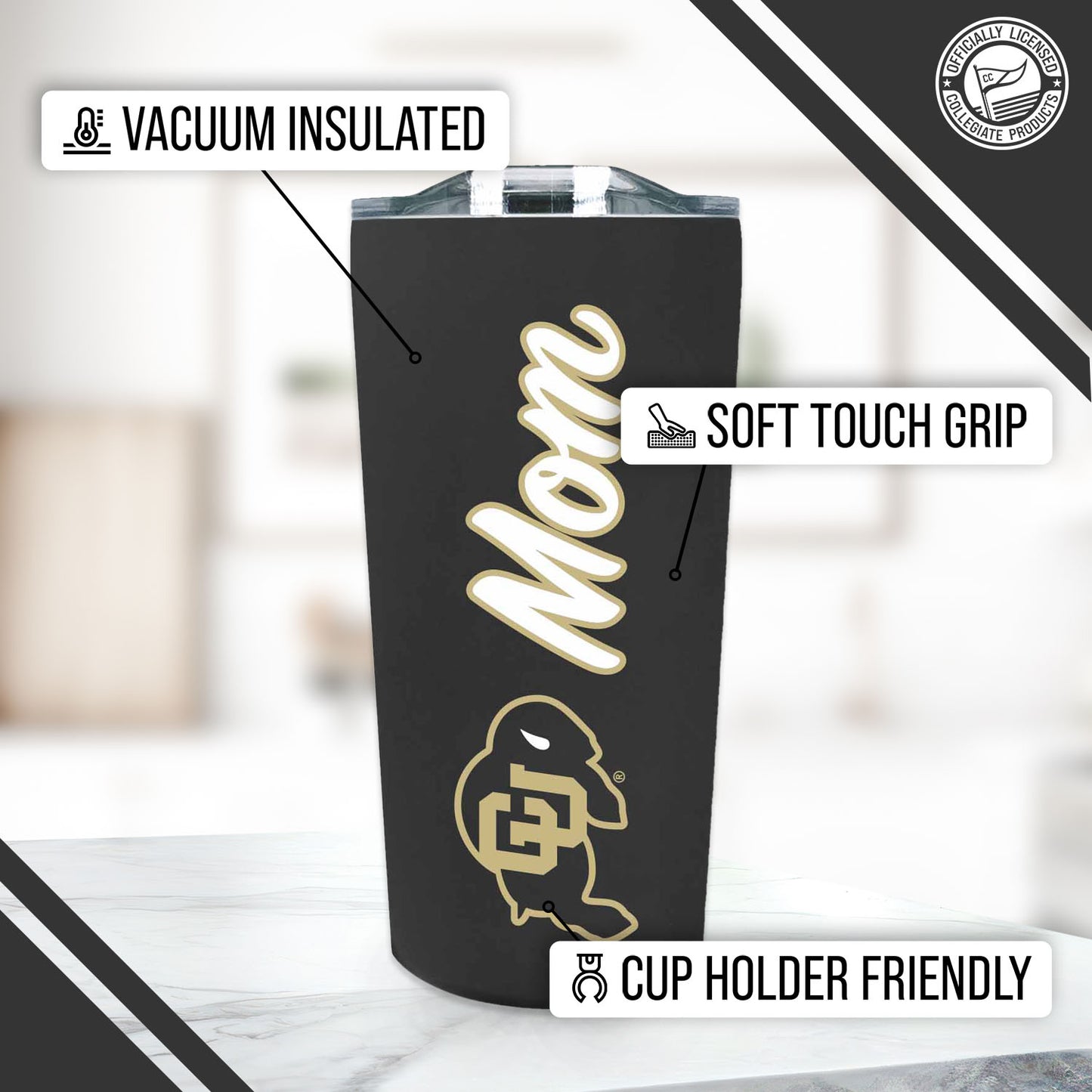 Colorado Buffaloes NCAA Stainless Steel Travel Tumbler for Mom - Black