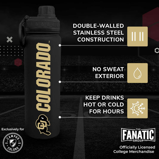 Colorado Buffaloes NCAA Stainless Steel Water Bottle - Black