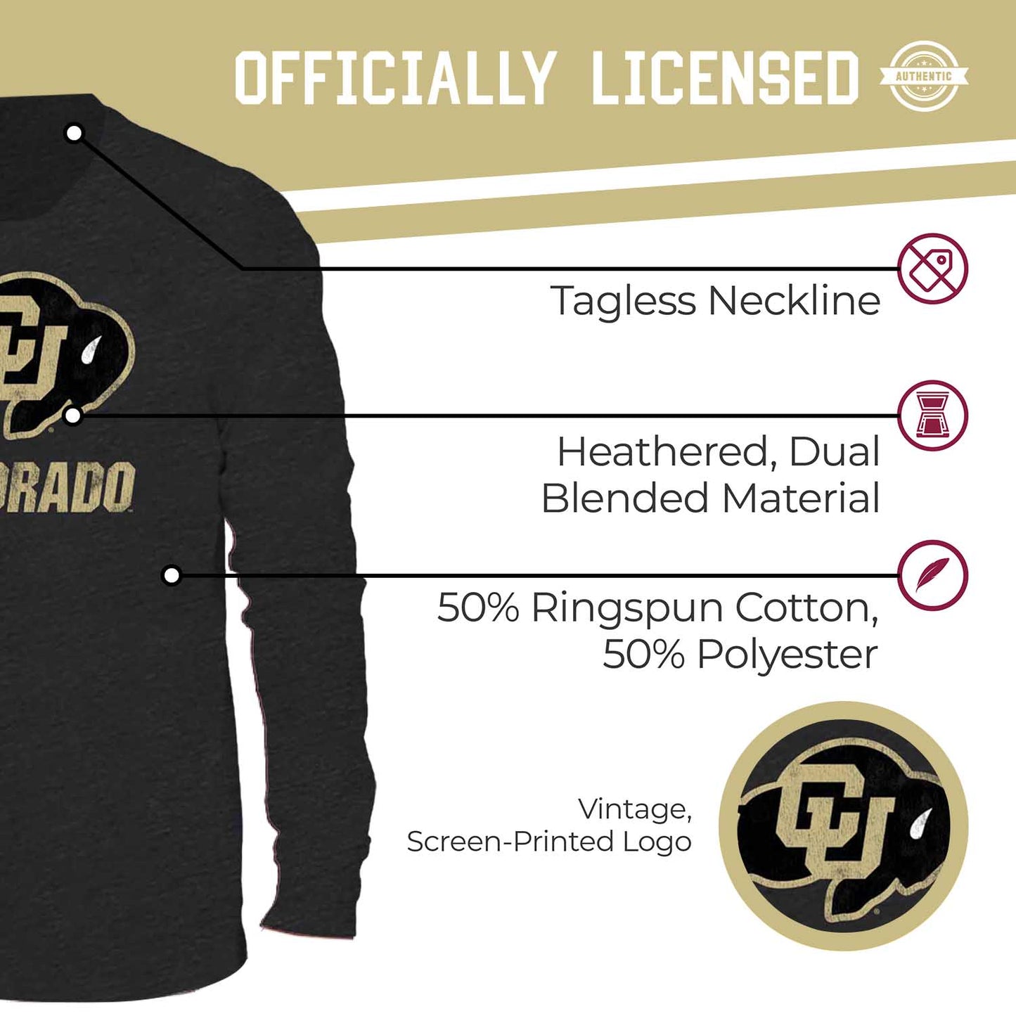 Colorado Buffaloes NCAA MVP Adult Long-Sleeve Shirt - Black