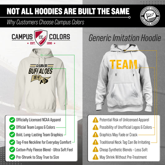 Colorado Buffaloes NCAA Adult Unisex Varsity Club Pennant Hooded Fleece Sweatshirt - Off White