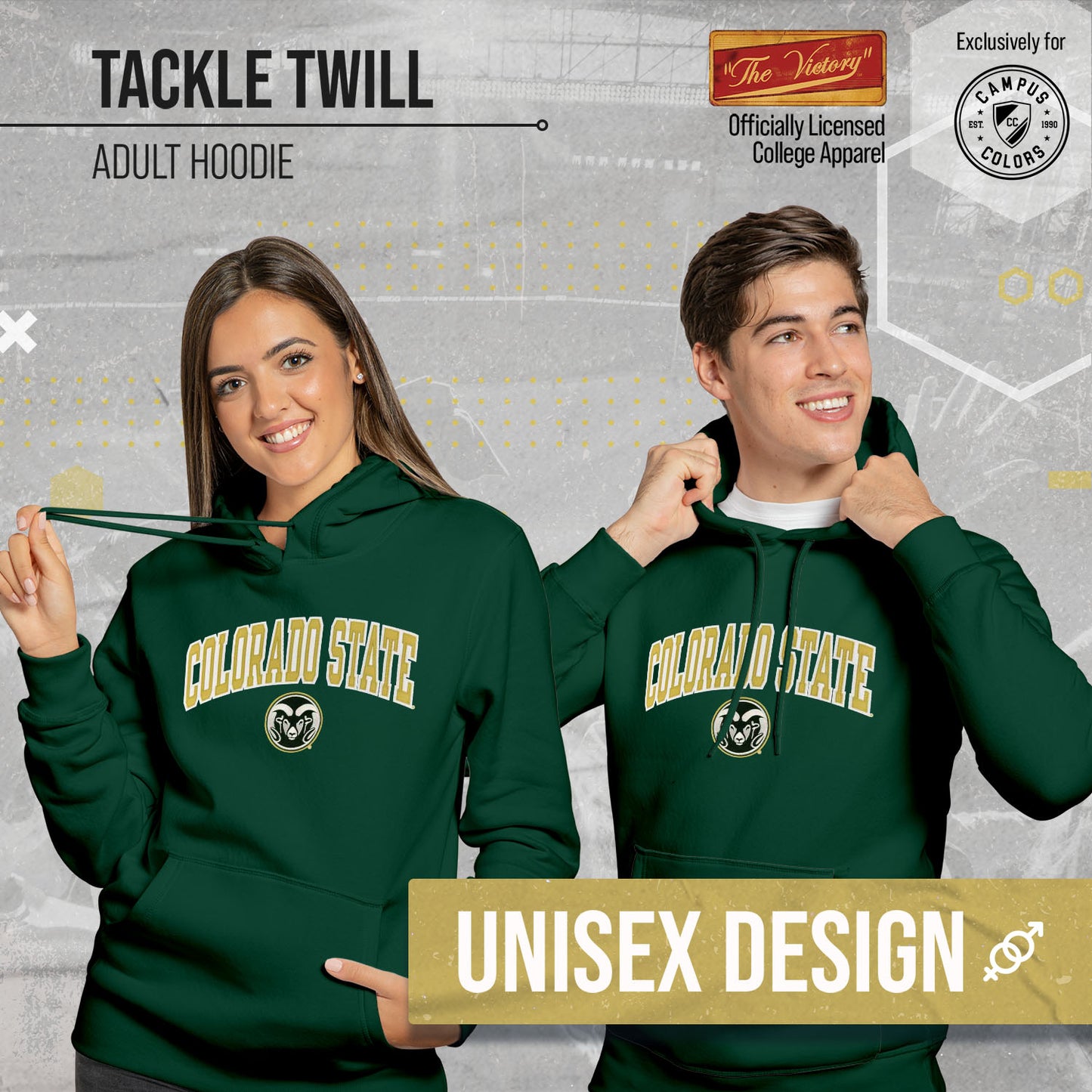 Colorado State Rams NCAA Adult Tackle Twill Hooded Sweatshirt - Green