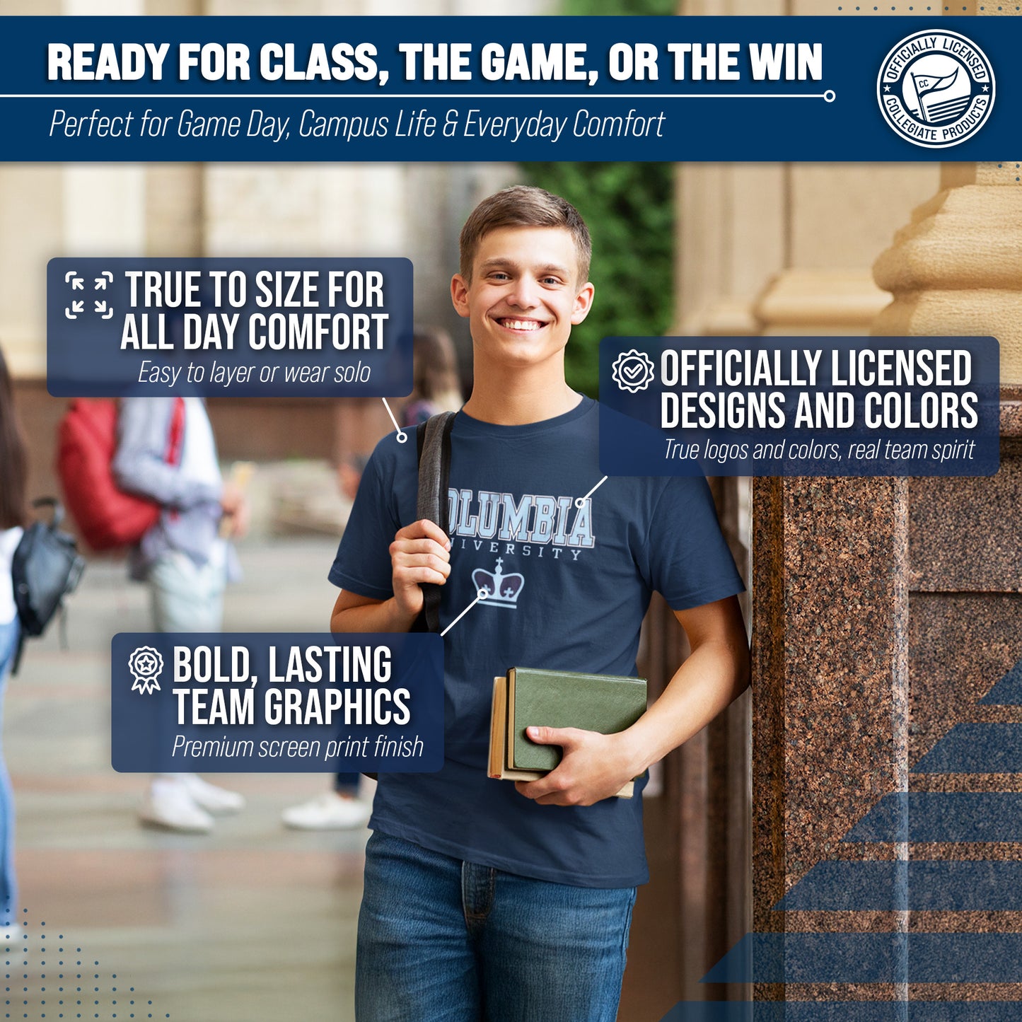 Columbia Lions NCAA Adult Gameday Cotton T-Shirt - Navy