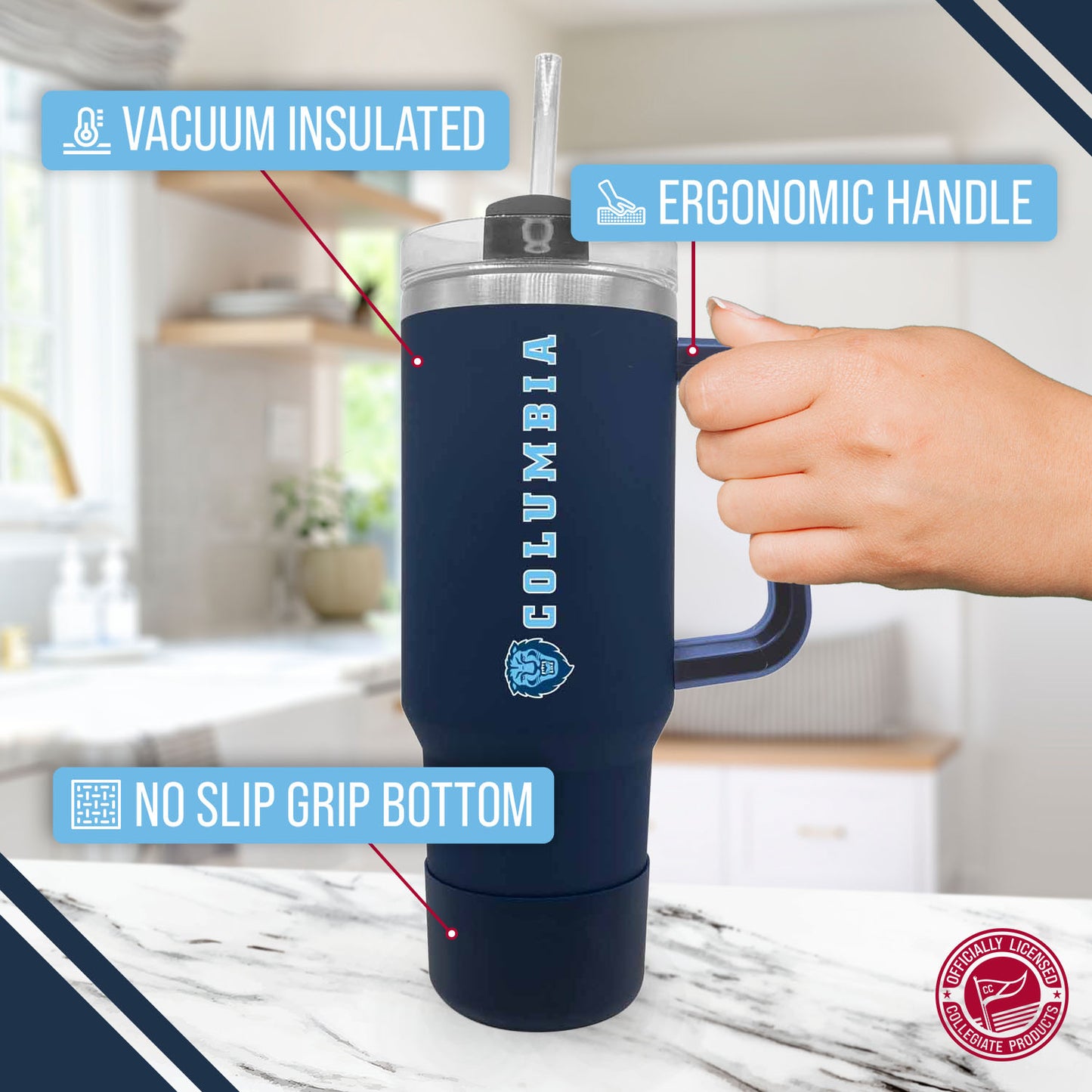 Columbia Lions College & University 40 oz Travel Tumbler With Handle - Navy