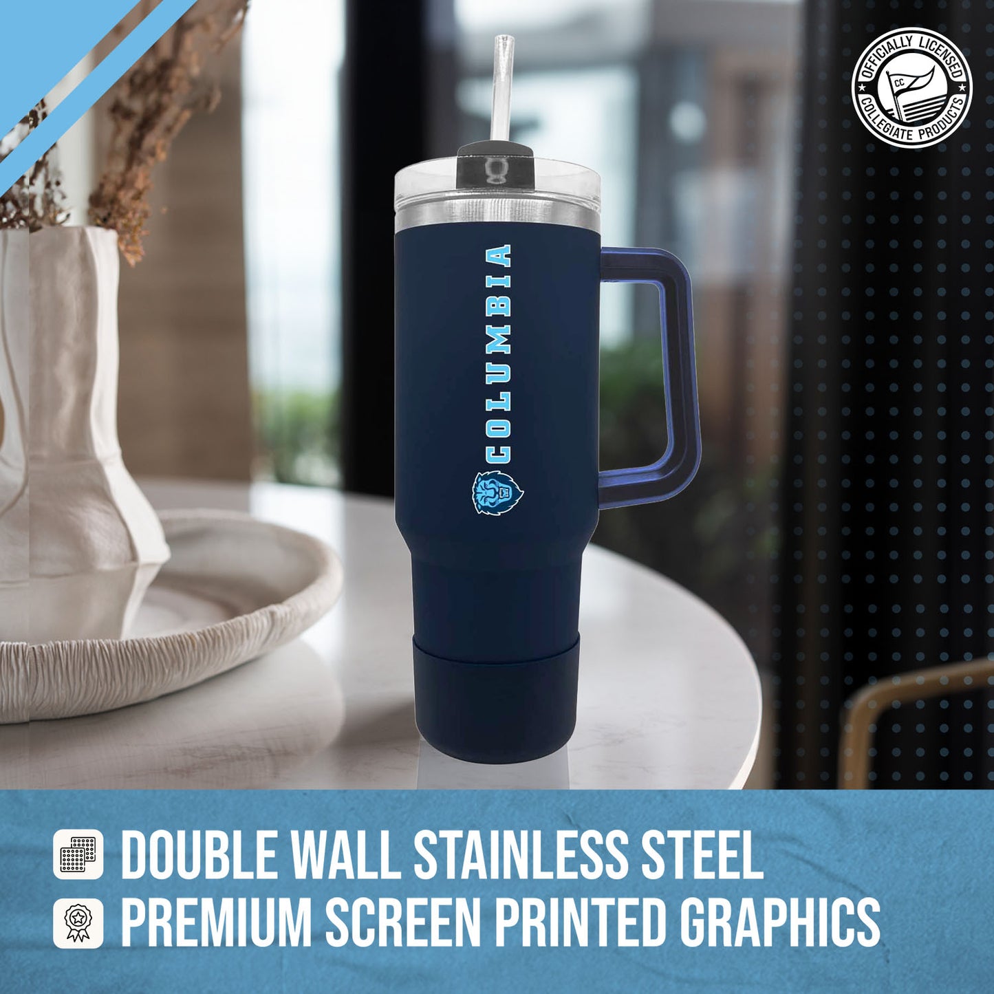 Columbia Lions College & University 40 oz Travel Tumbler With Handle - Navy