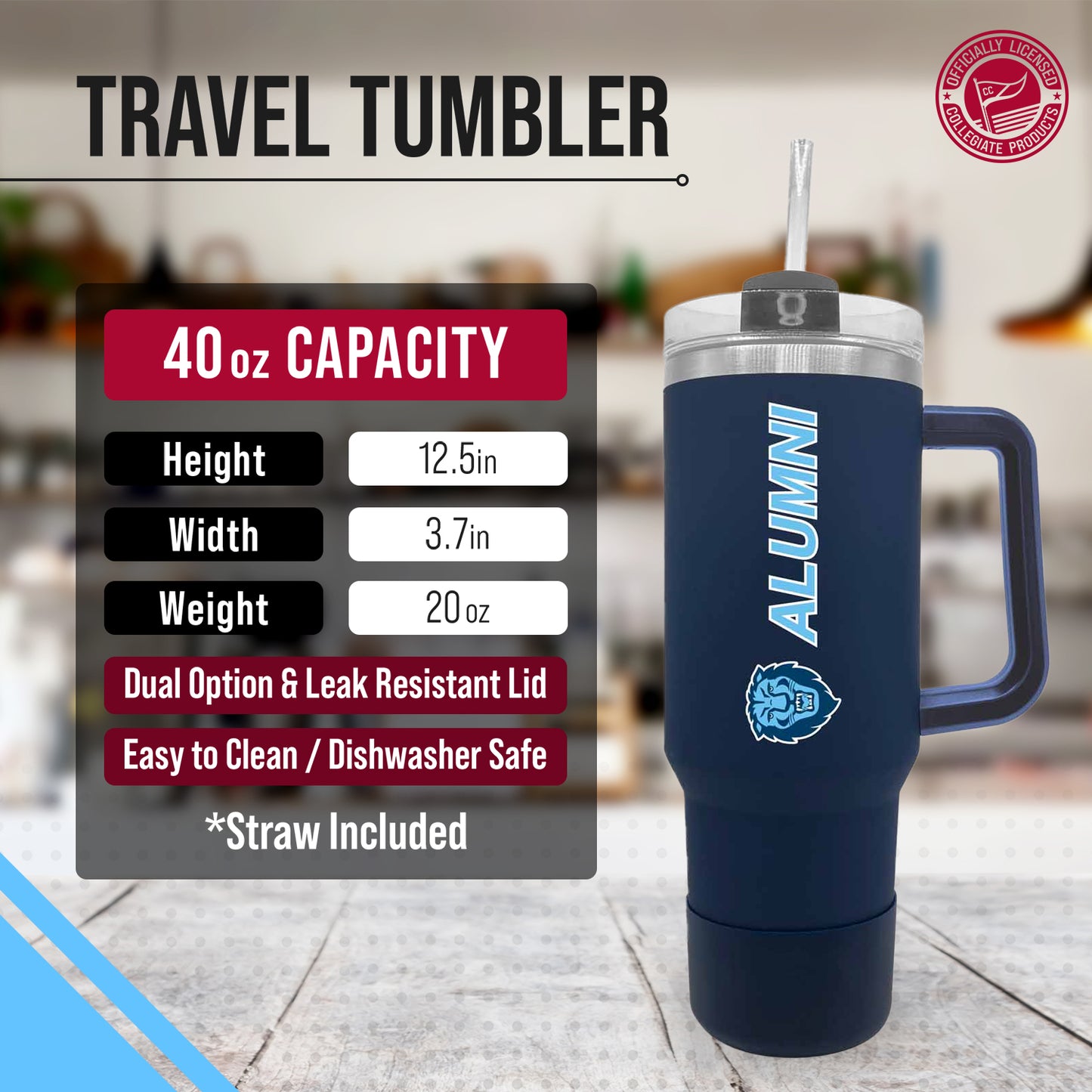 Columbia Lions Collegiate 40oz Stainless Steel Travel Tumbler with Handle for Alumni - Navy