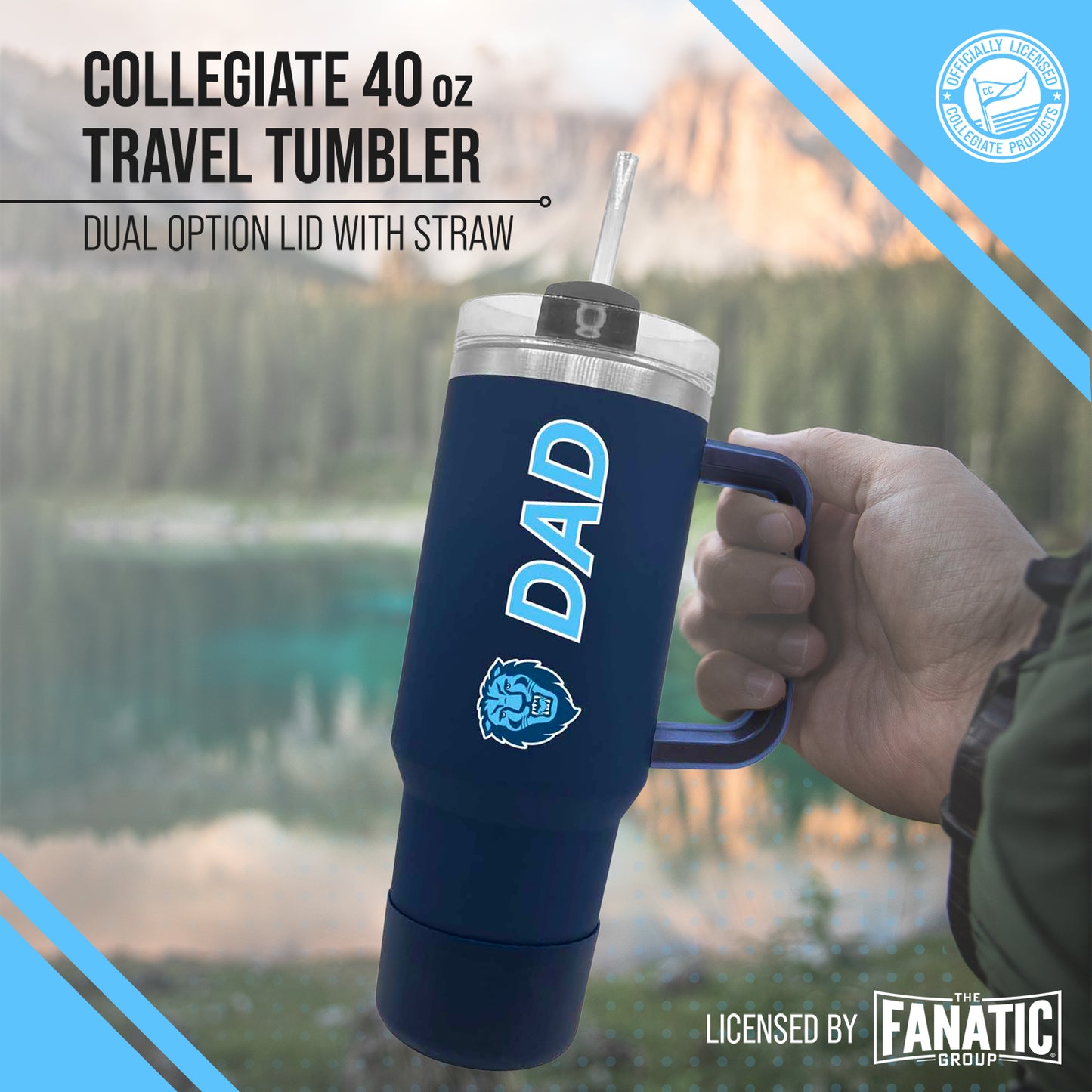 Columbia Lions Collegiate 40oz Stainless Steel Travel Tumbler with Handle for Dad - Navy