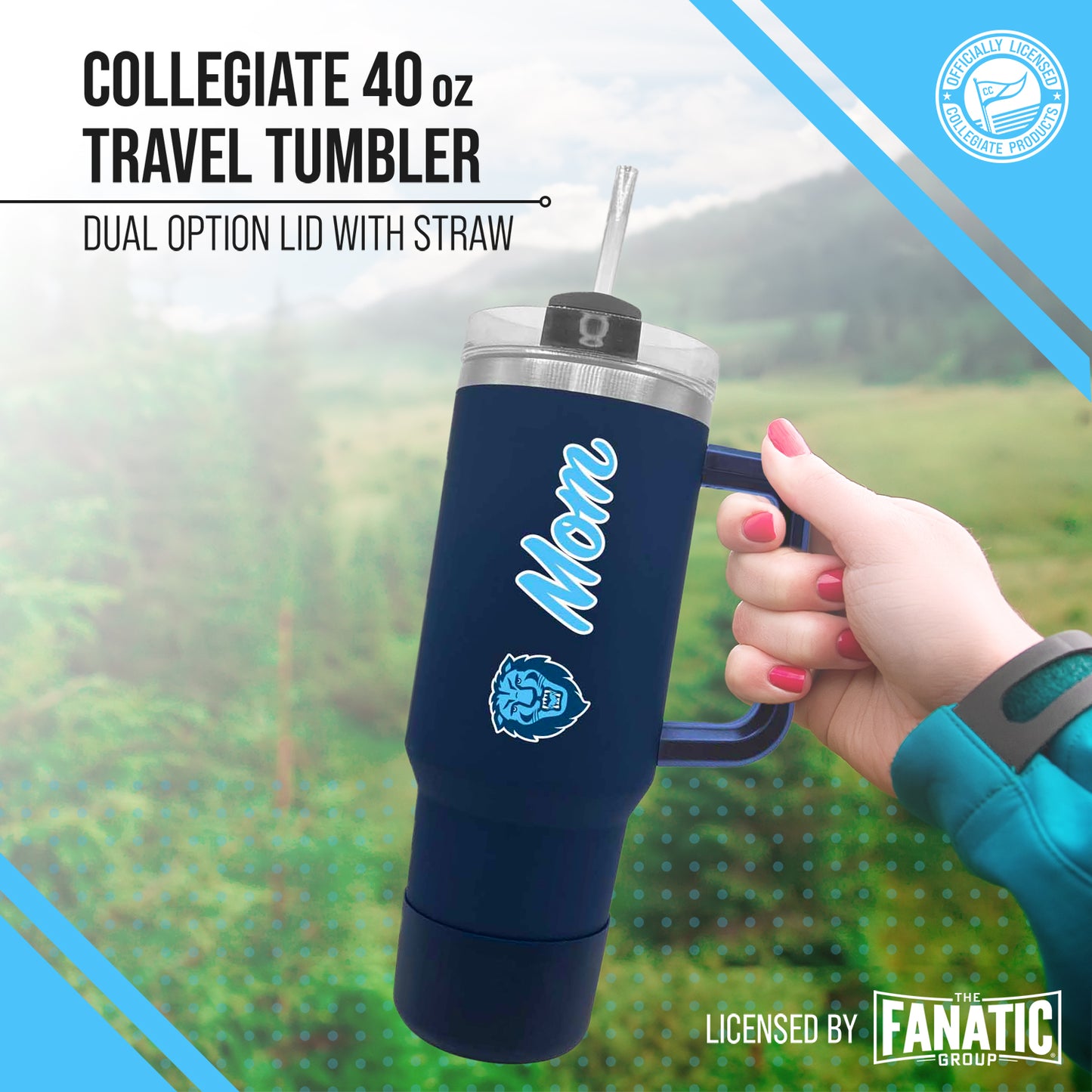 Columbia Lions Collegiate 40oz Stainless Steel Travel Tumbler with Handle for Mom - Navy