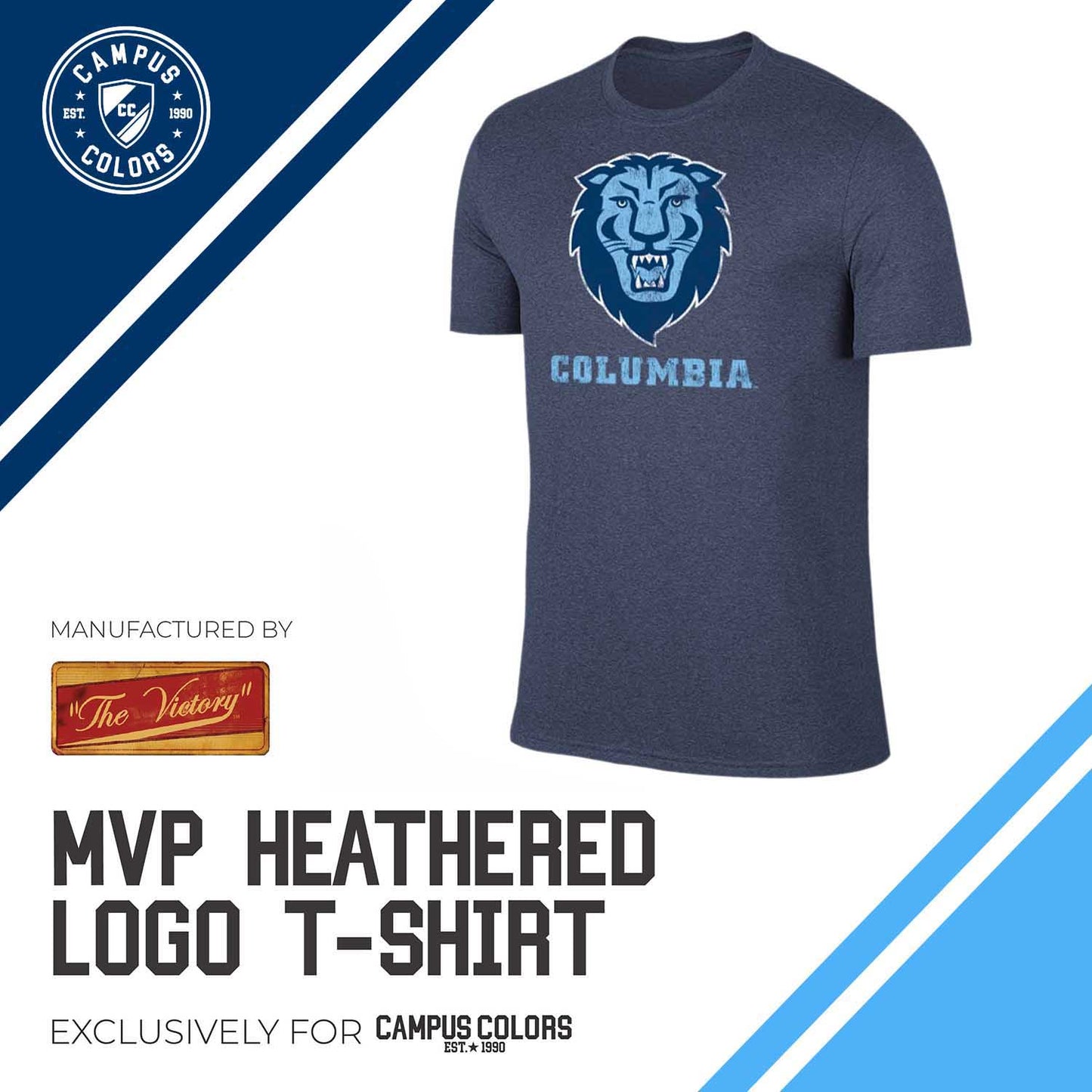 Columbia Lions Collegiate Adult Heathered Cotton Blend T-Shirt - Navy