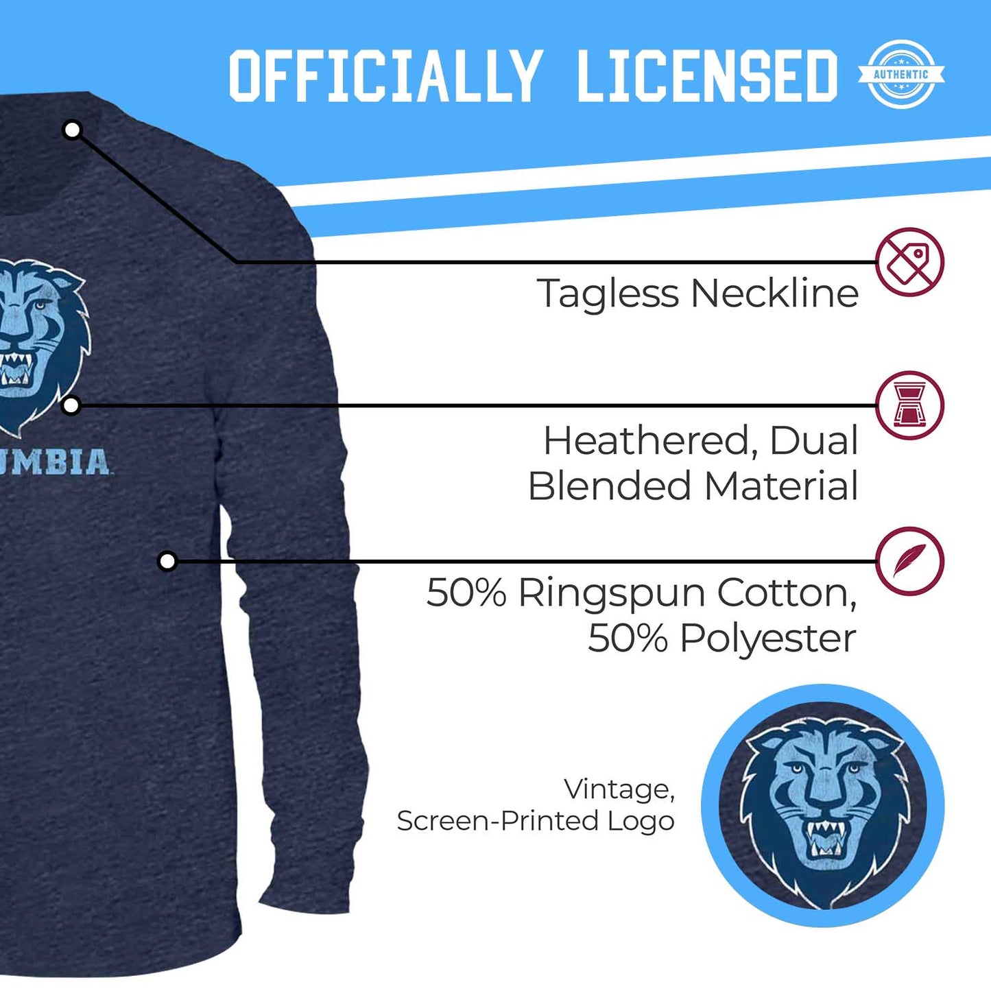 Columbia Lions NCAA MVP Adult Long-Sleeve Shirt - Navy