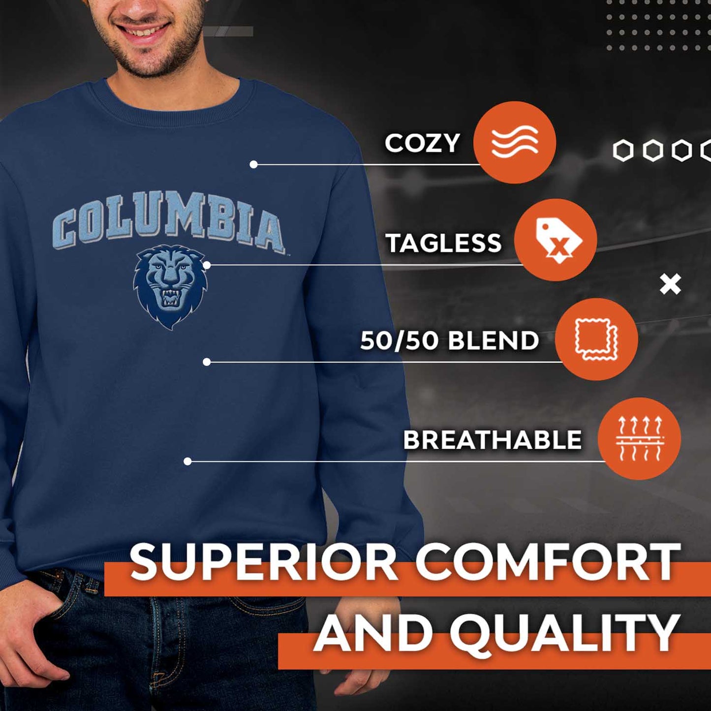Columbia Lions Adult Tackle Twill Crewneck Sweatshirt - Navy
