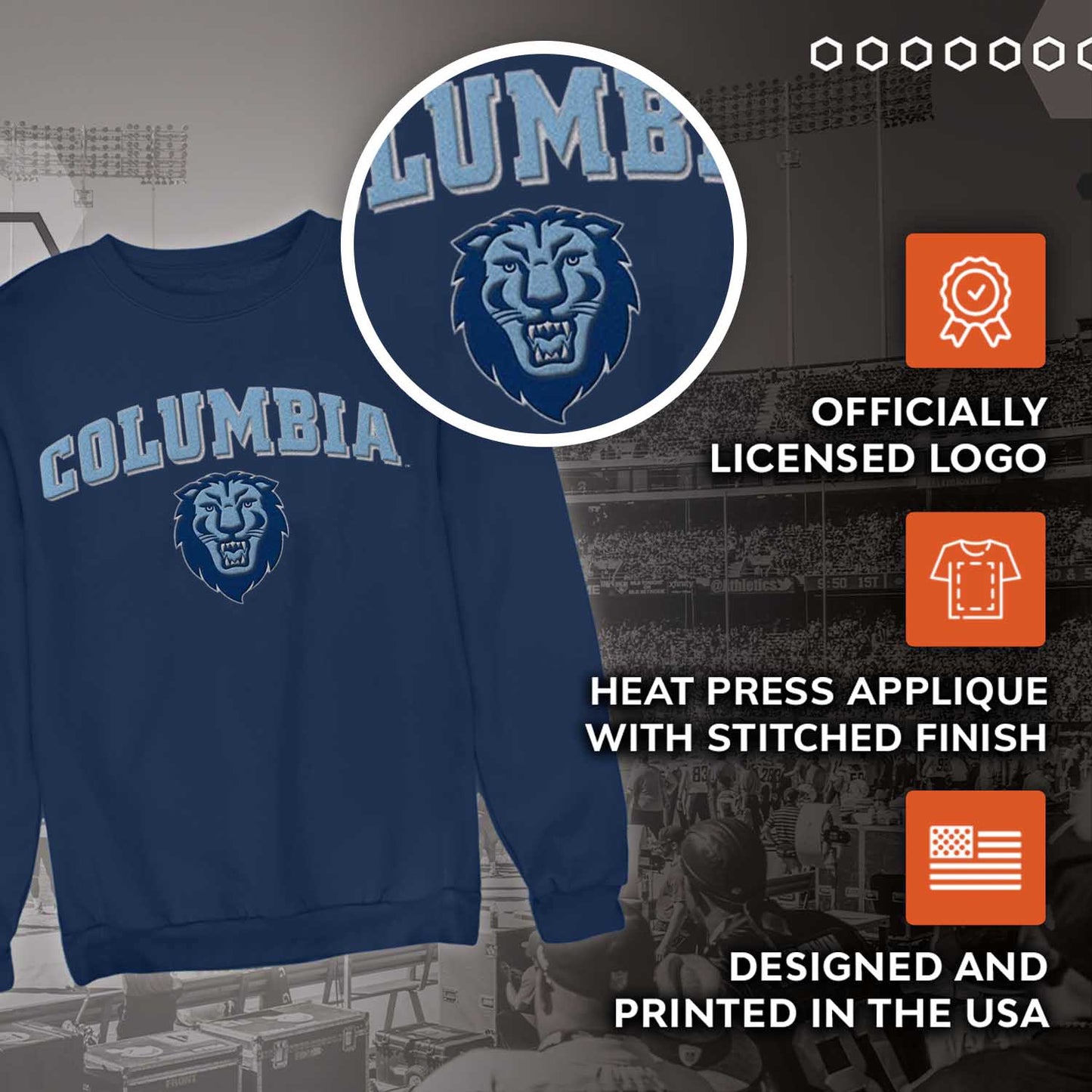 Columbia Lions Adult Tackle Twill Crewneck Sweatshirt - Navy