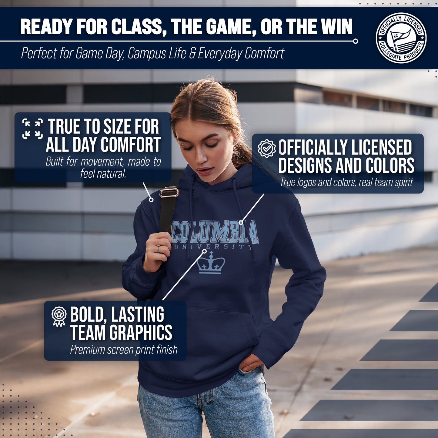 Columbia Lions Campus Colors Adult Arch & Logo Soft Style Gameday Hooded Sweatshirt - Navy