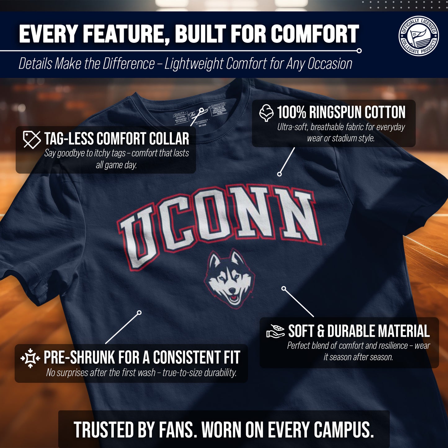 UCONN Huskies NCAA Adult Gameday Cotton T-Shirt - Navy