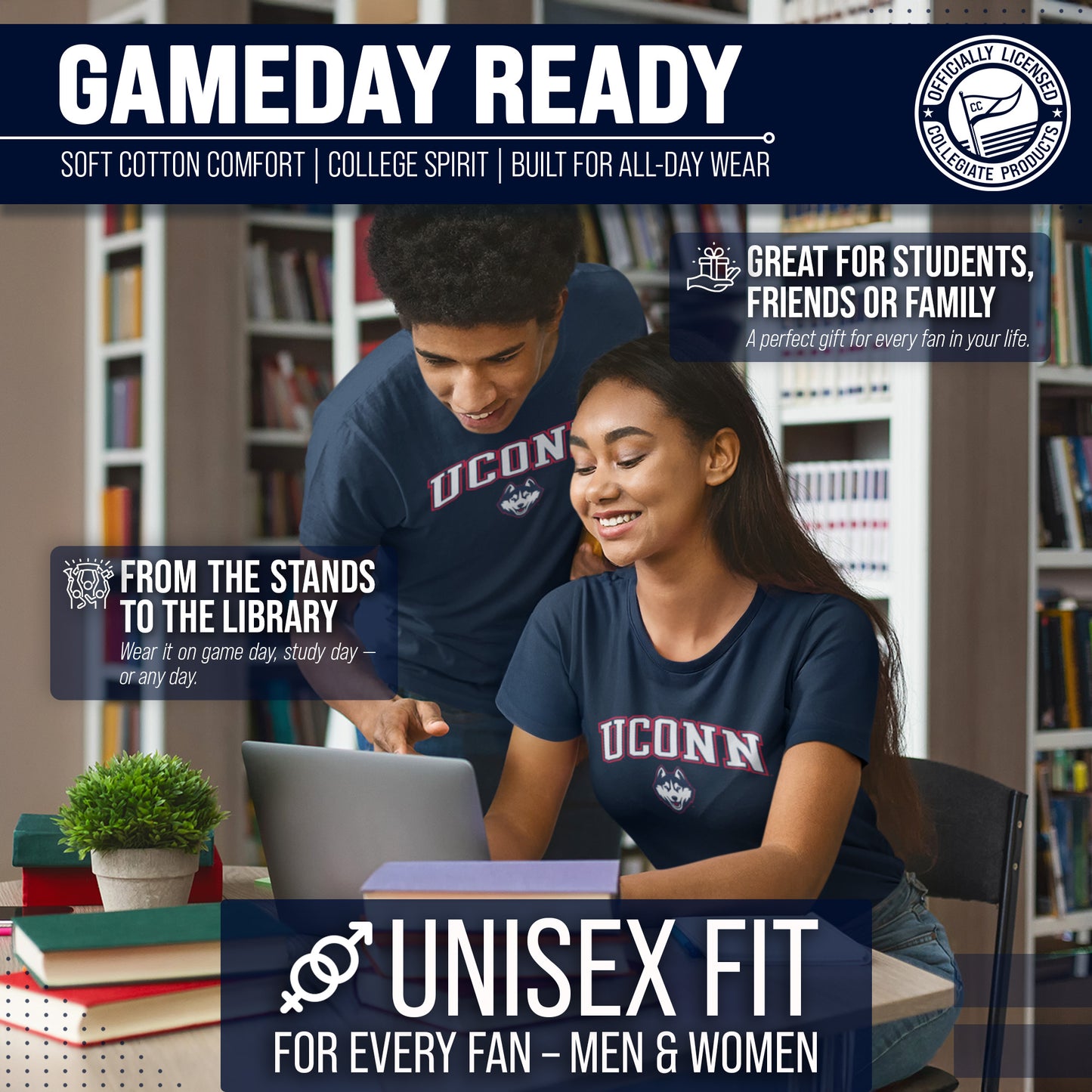 UCONN Huskies NCAA Adult Gameday Cotton T-Shirt - Navy