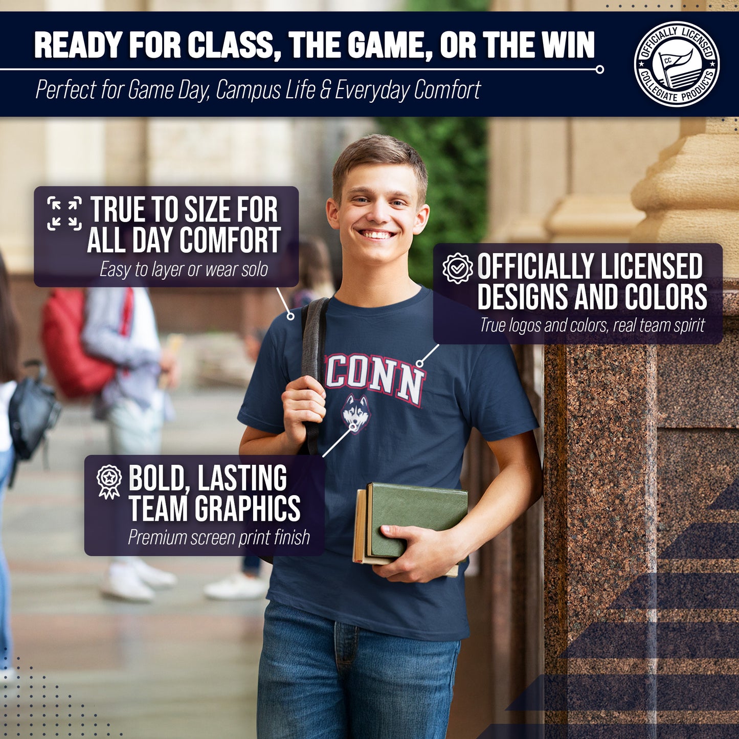 UCONN Huskies NCAA Adult Gameday Cotton T-Shirt - Navy