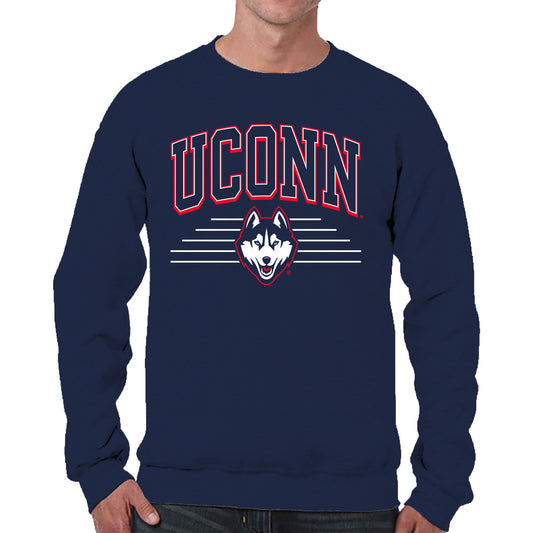 UCONN Huskies NCAA Adult Unisex Overtime Classics Crewneck Fleece Sweatshirt - Navy