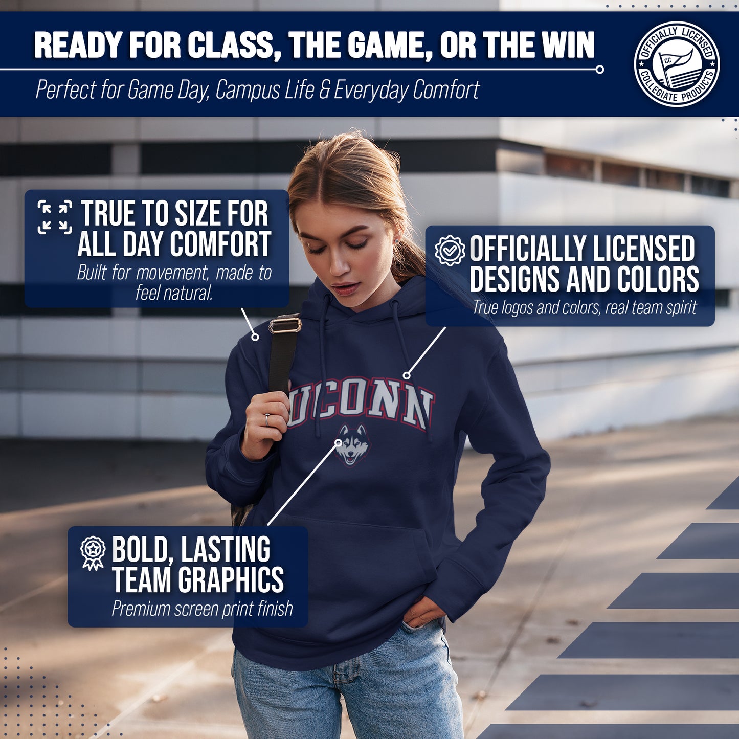 UCONN Huskies Adult Arch & Logo Soft Style Gameday Hooded Sweatshirt - Navy