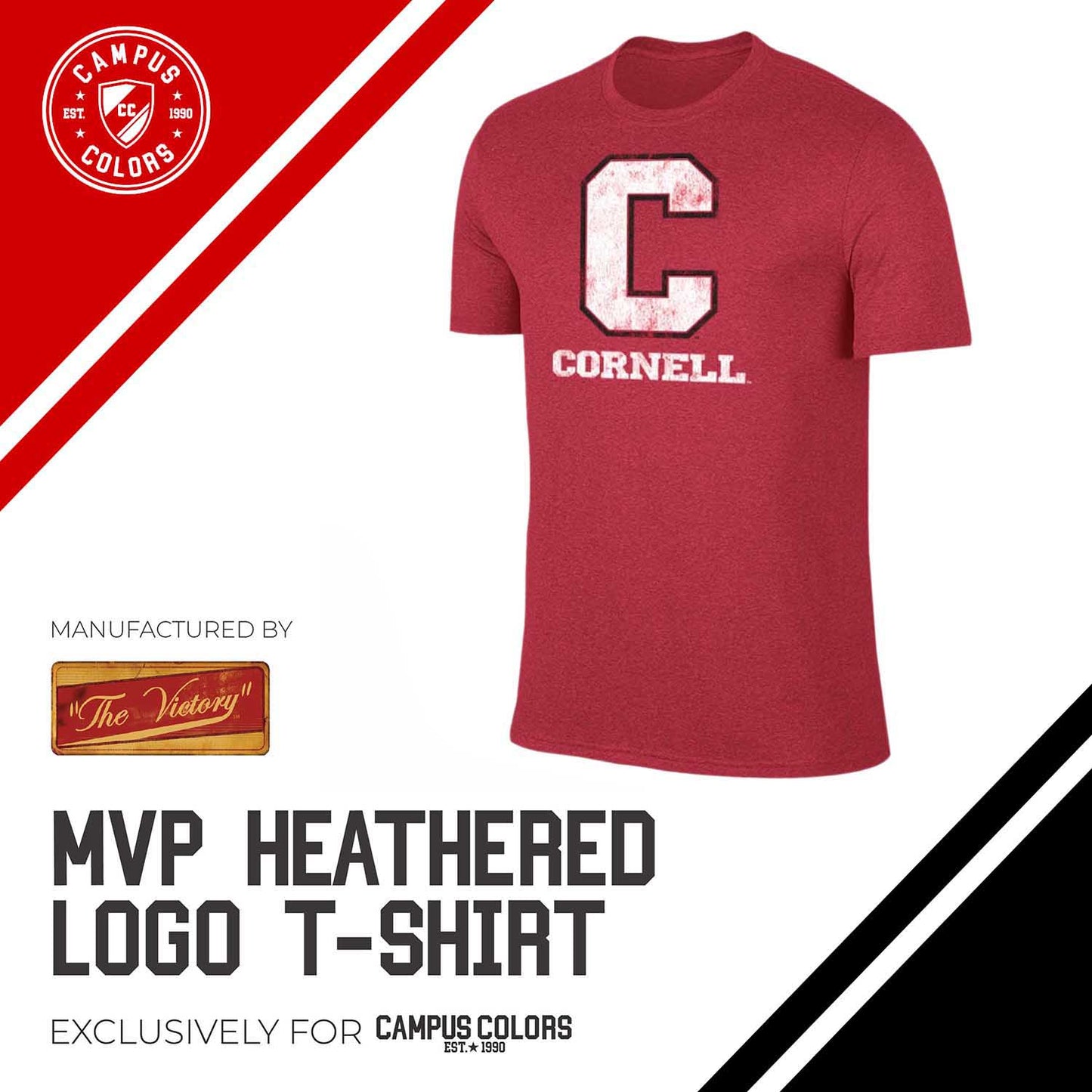 Cornell Big Red Adult MVP Heathered Cotton Blend T-Shirt - Red