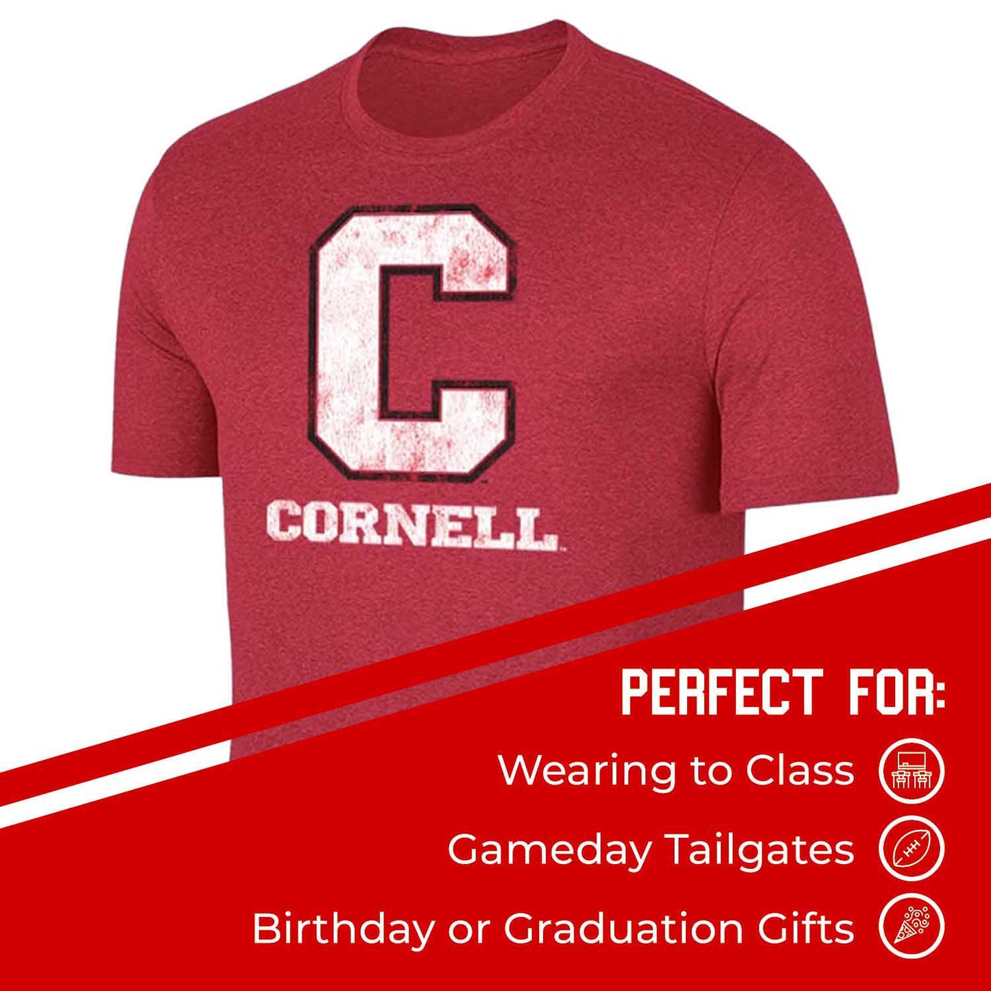 Cornell Big Red Adult MVP Heathered Cotton Blend T-Shirt - Red