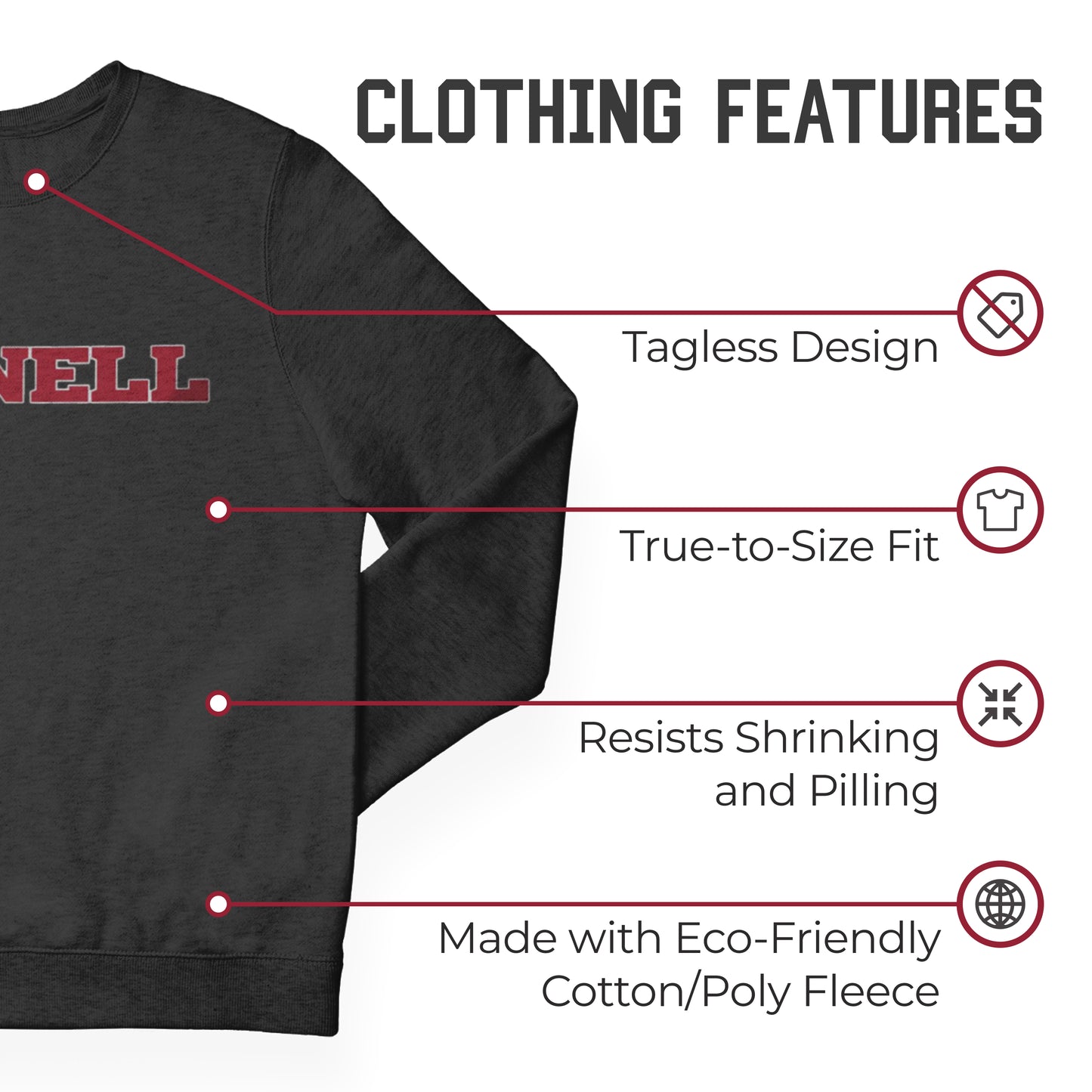 Cornell Big Red NCAA Adult Charcoal Crewneck Fleece Sweatshirt - Charcoal
