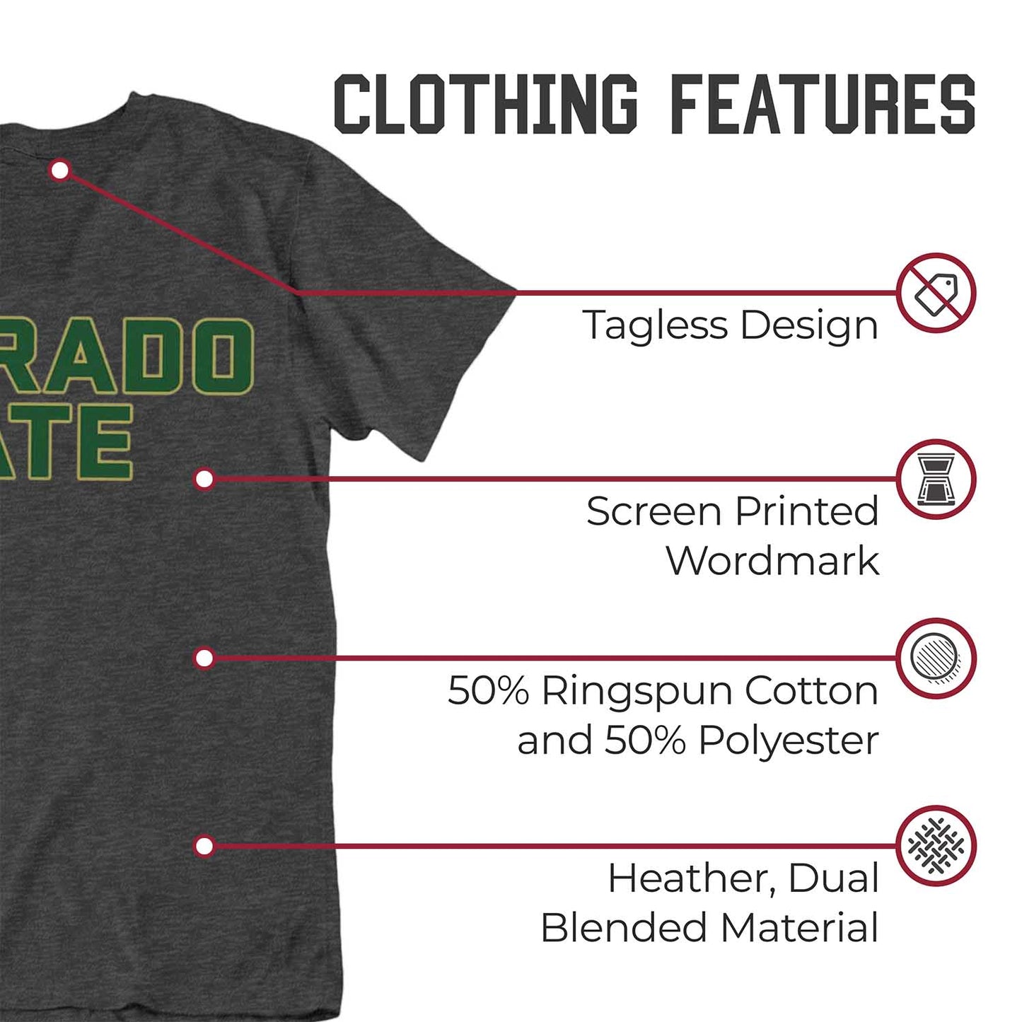 Colorado State Rams Campus Colors NCAA Adult Cotton Blend Charcoal Tagless T-Shirt - Charcoal