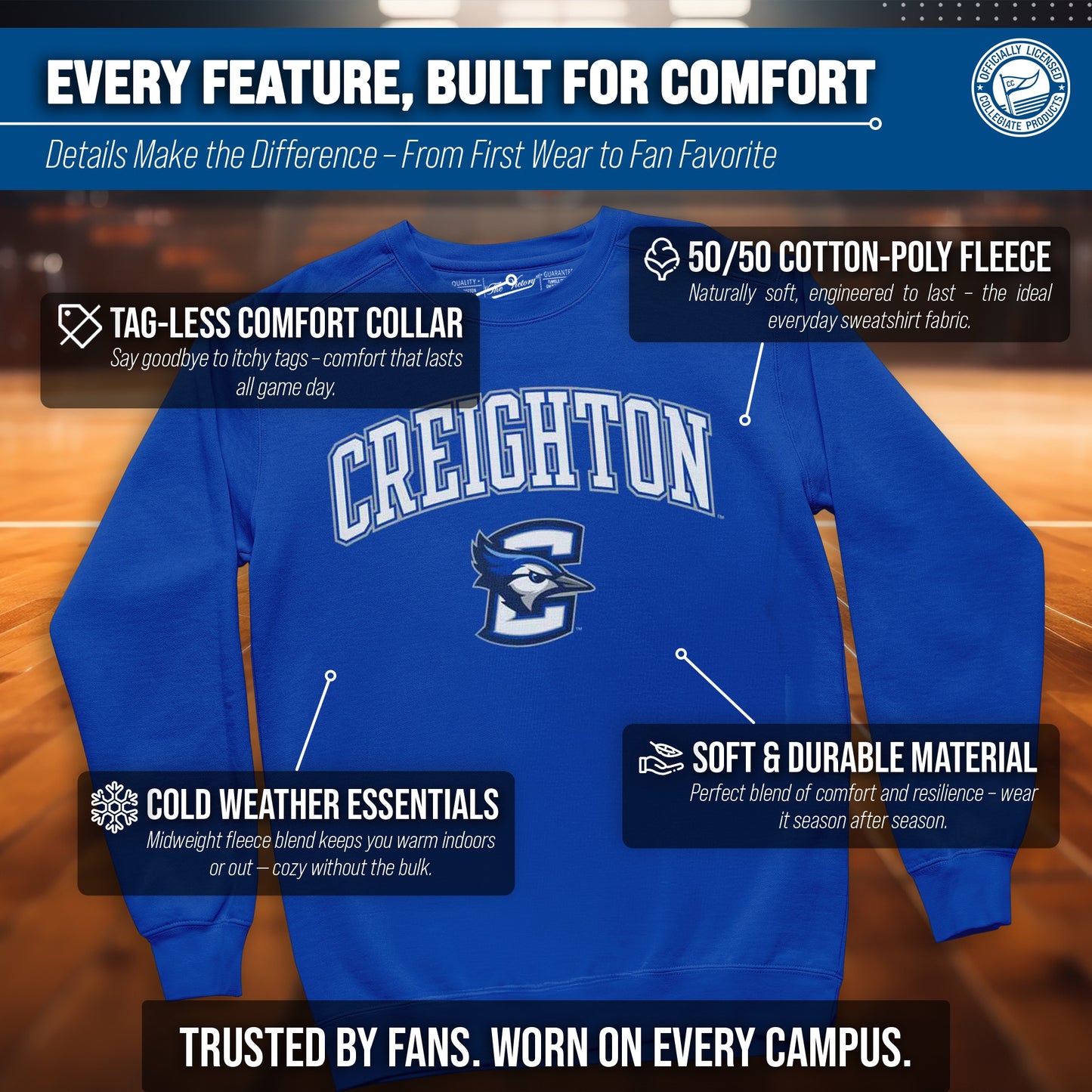 Creighton Bluejays Adult Arch & Logo Soft Style Gameday Crewneck Sweatshirt - Royal