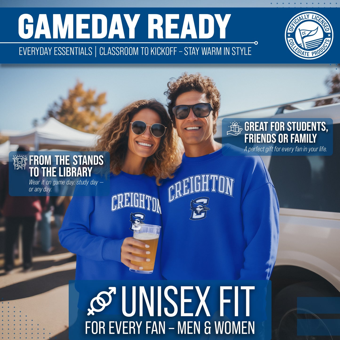 Creighton Bluejays Adult Arch & Logo Soft Style Gameday Crewneck Sweatshirt - Royal
