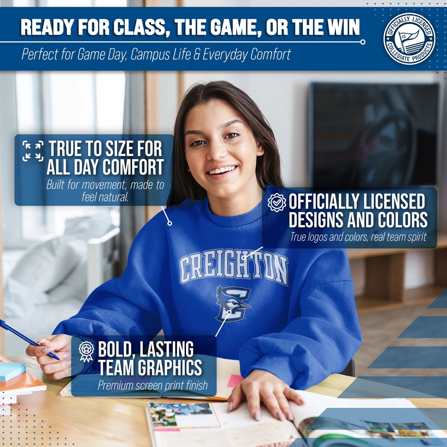 Creighton Bluejays Adult Arch & Logo Soft Style Gameday Crewneck Sweatshirt - Royal