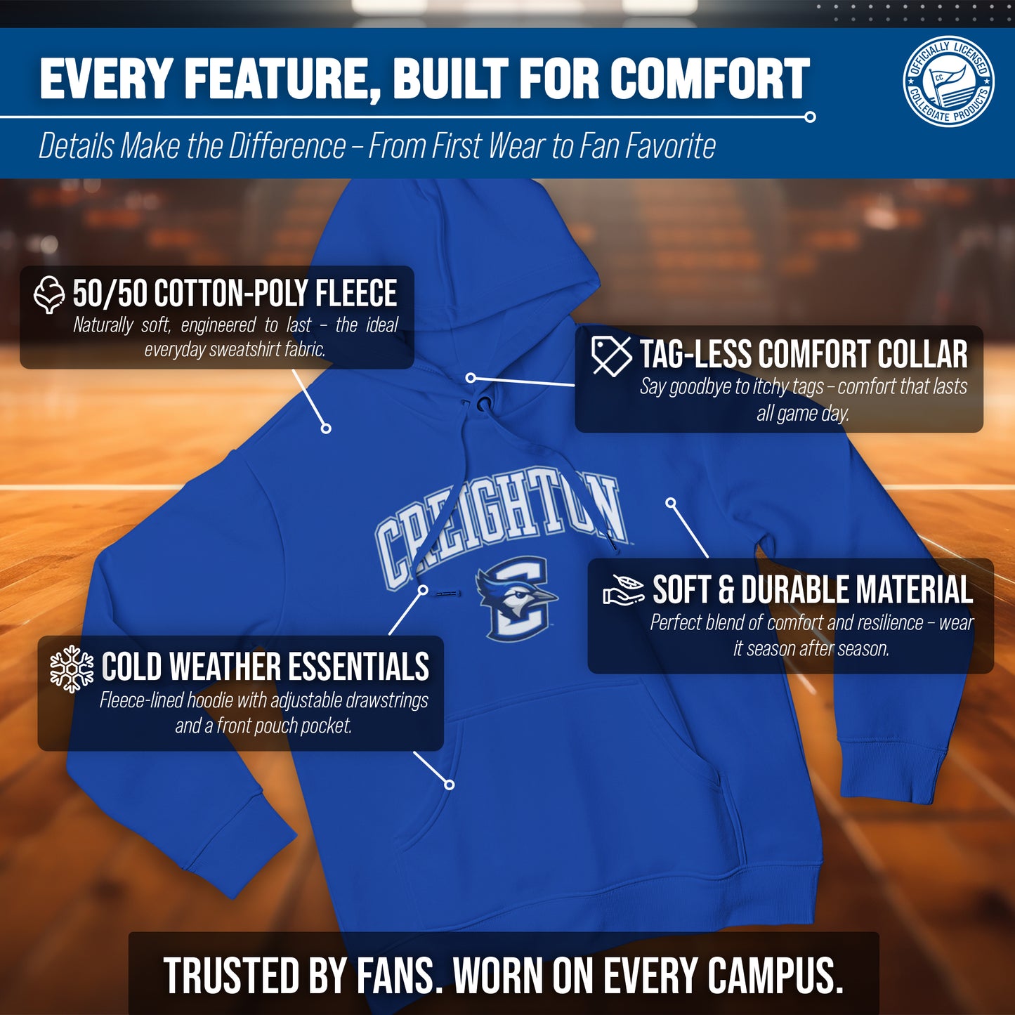 Creighton Bluejays Adult Arch & Logo Soft Style Gameday Hooded Sweatshirt - Royal