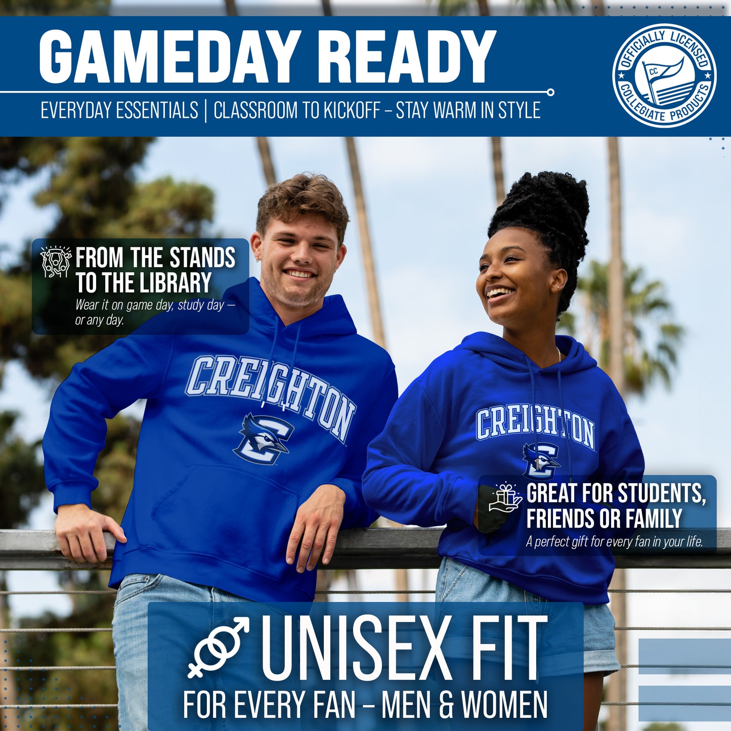 Creighton Bluejays Adult Arch & Logo Soft Style Gameday Hooded Sweatshirt - Royal