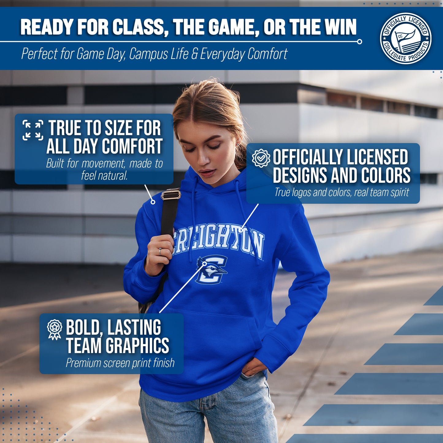 Creighton Bluejays Adult Arch & Logo Soft Style Gameday Hooded Sweatshirt - Royal