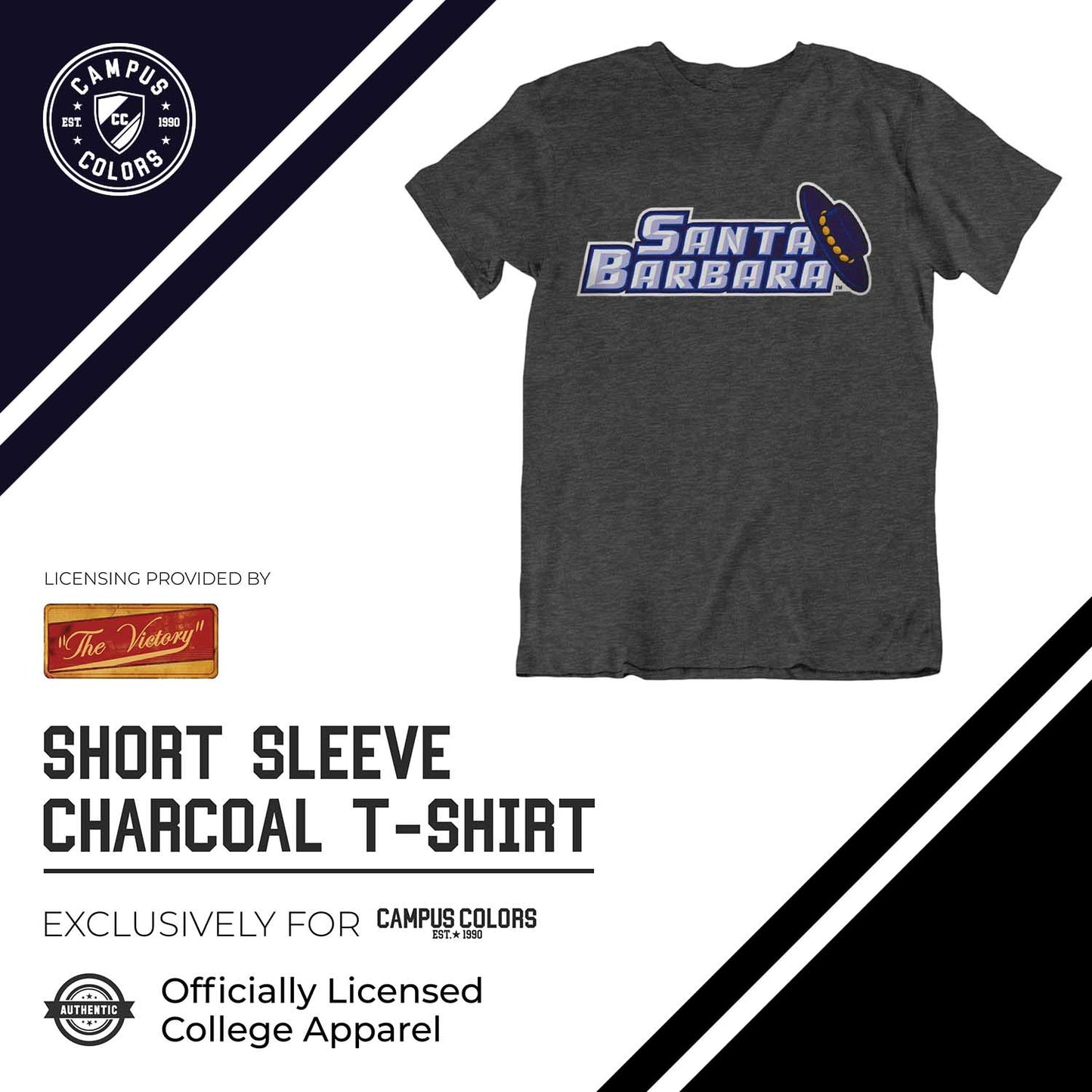UCSB Gauchos Campus Colors NCAA Adult Cotton Blend Charcoal Tagless T-Shirt - Charcoal