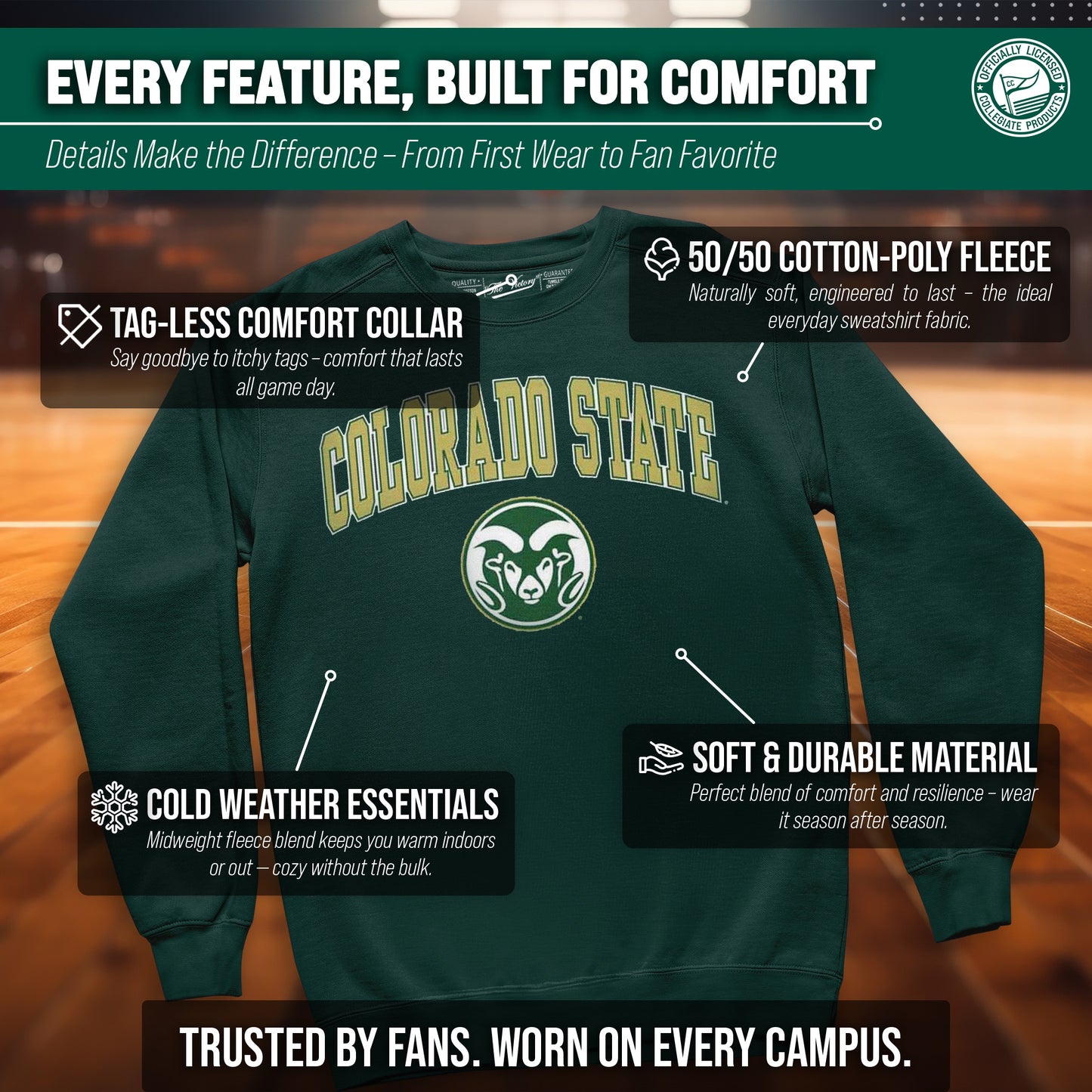 Colorado State Rams Adult Arch & Logo Soft Style Gameday Crewneck Sweatshirt - Green