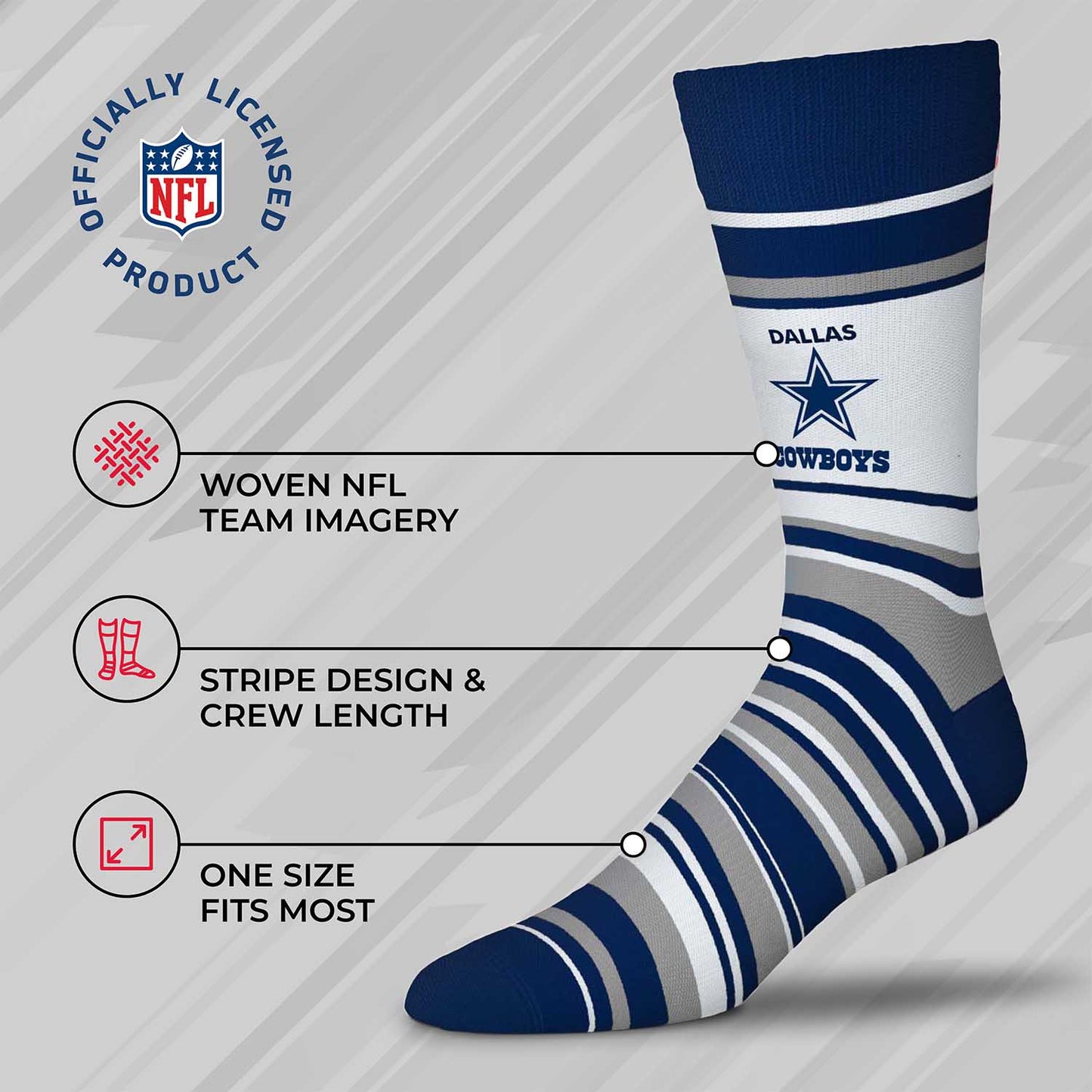 Dallas Cowboys NFL Adult Striped Dress Socks - Navy