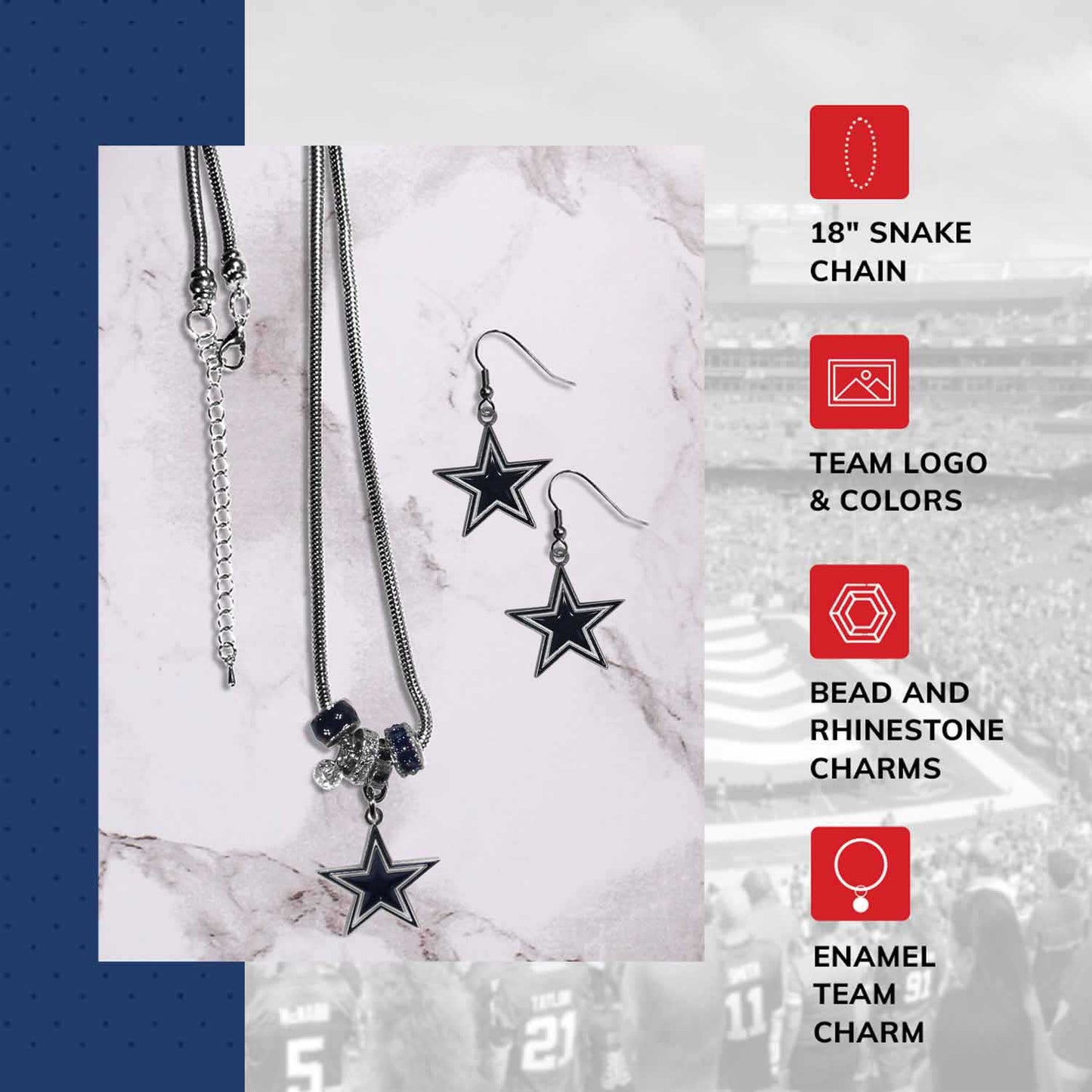 Dallas Cowboys NFL Game Day Necklace and Earrings - Silver
