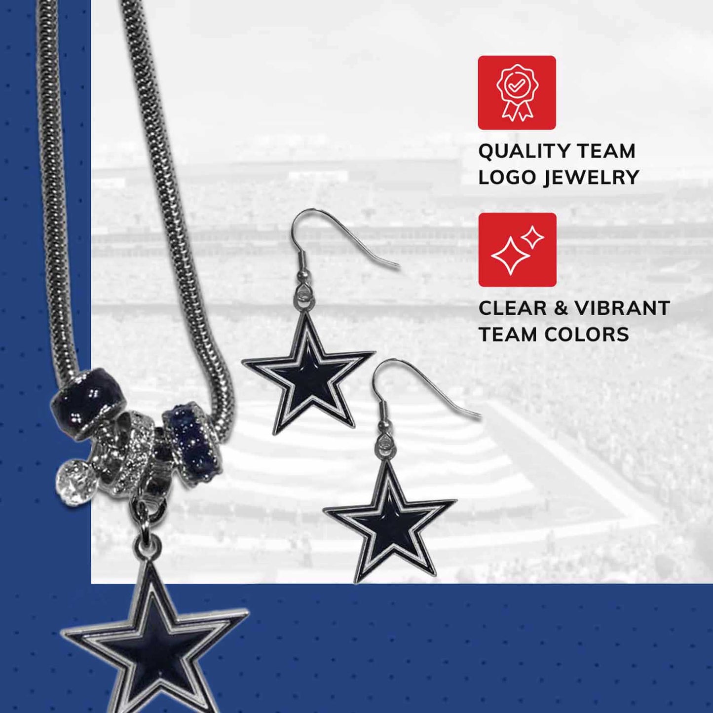 Dallas Cowboys NFL Game Day Necklace and Earrings - Silver