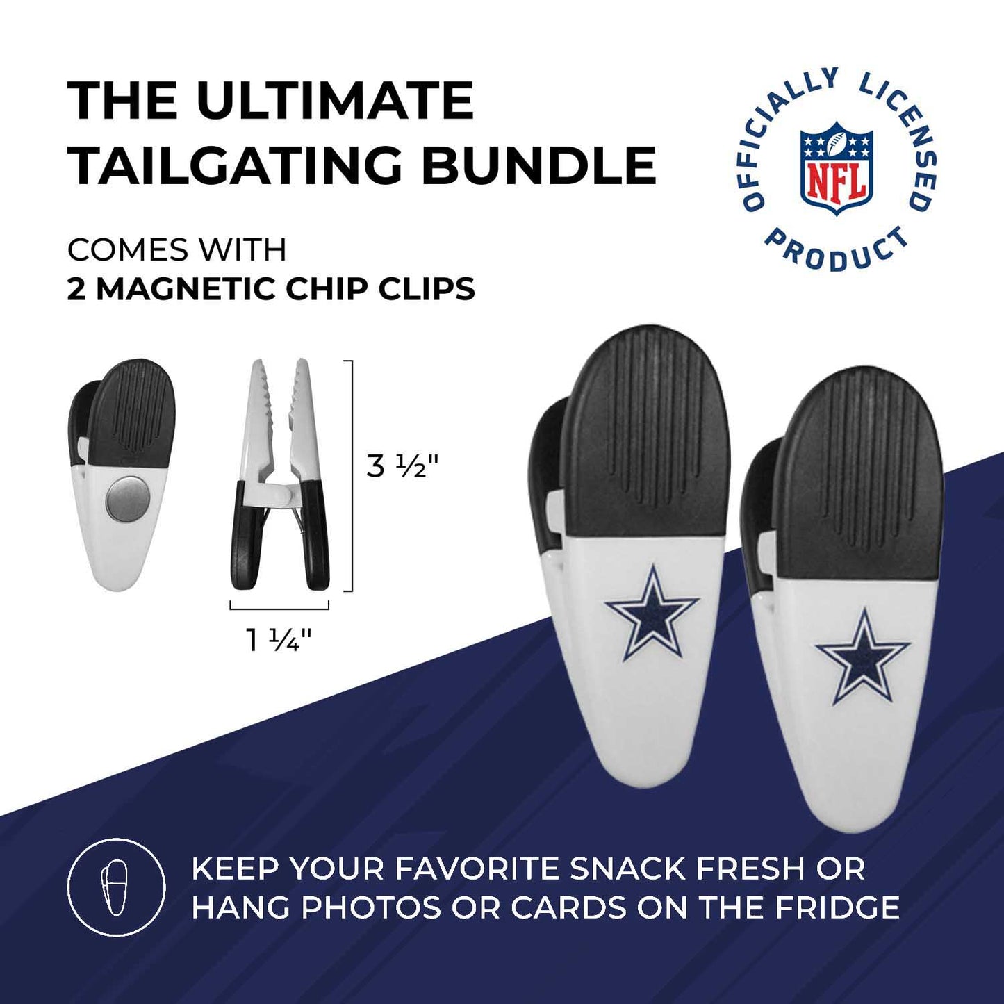 Dallas Cowboys NFL Two Piece Grilling Tools Set with 2 Magnet Chip Clips - Chrome