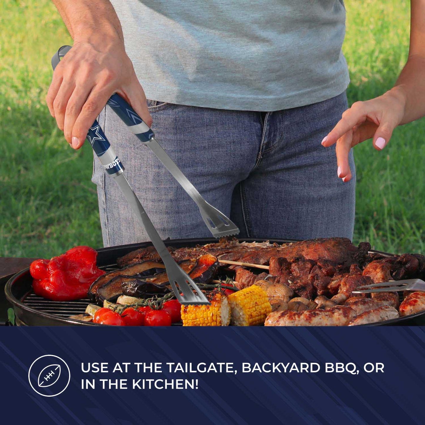 Dallas Cowboys NFL Two Piece Grilling Tools Set with 2 Magnet Chip Clips - Chrome