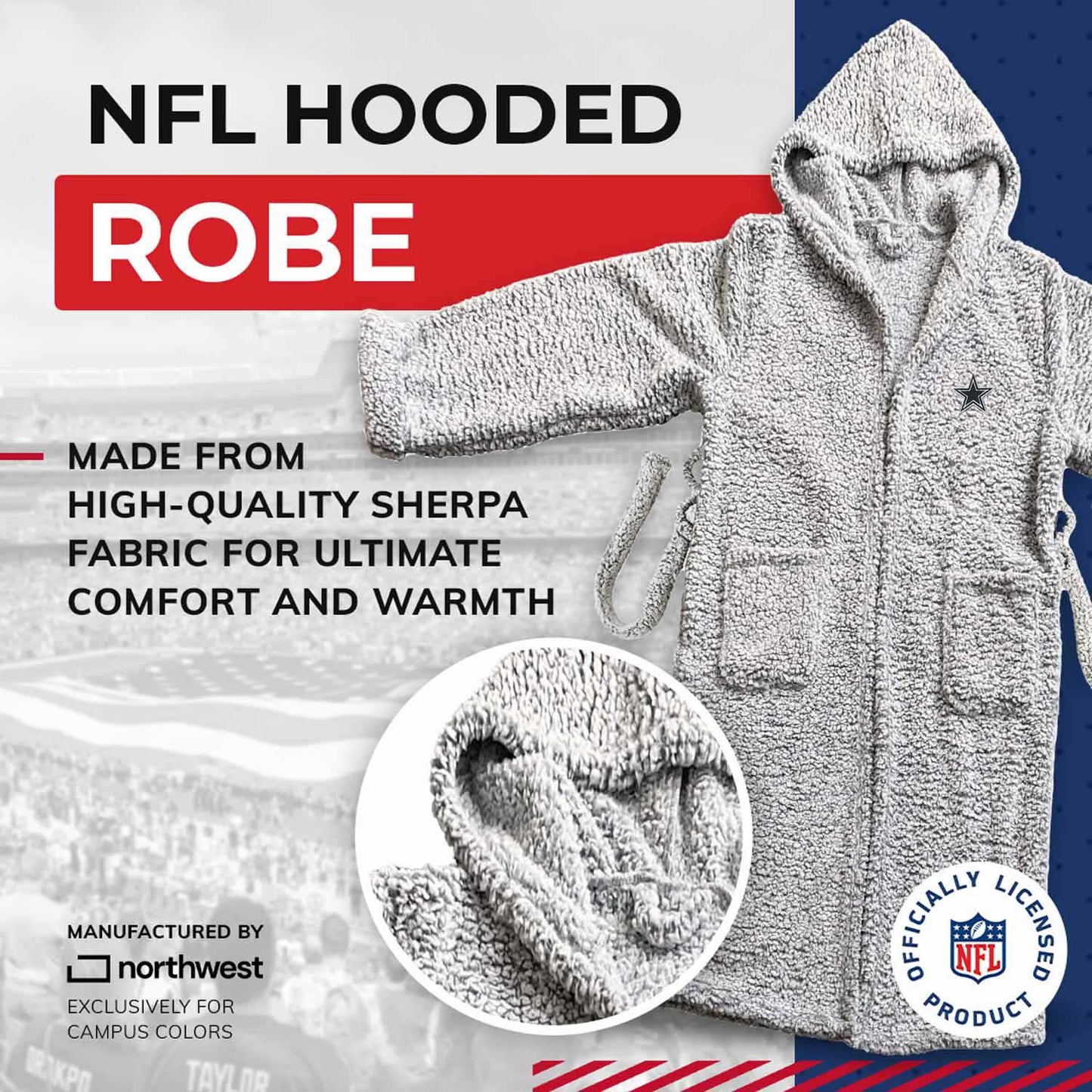 Dallas Cowboys NFL Plush Hooded Robe with Pockets - Gray