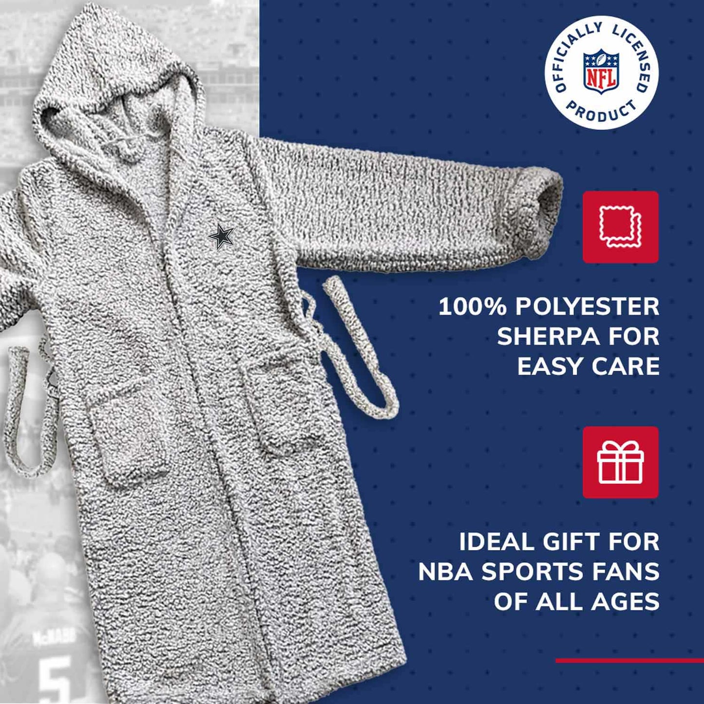 Dallas Cowboys NFL Plush Hooded Robe with Pockets - Gray