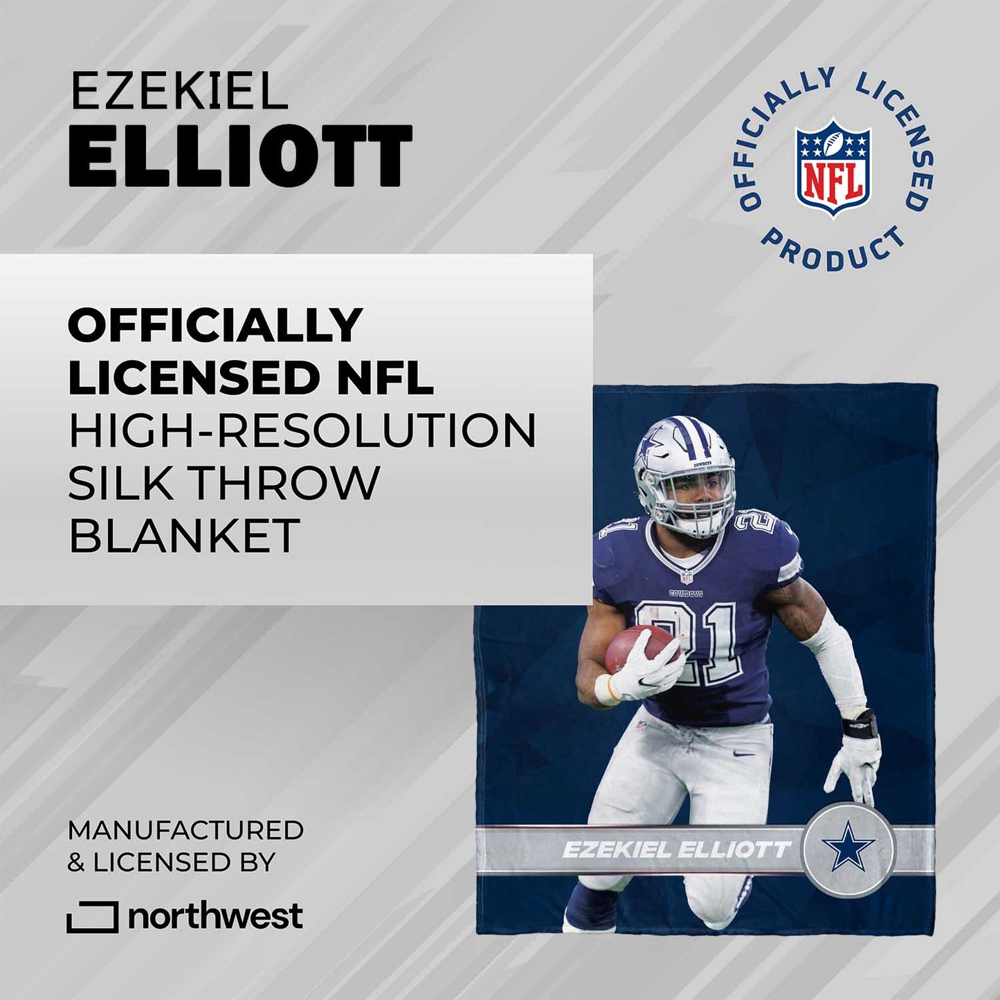 Dallas Cowboys NFL Hi-Def Ezekiel Elliot Silk Blanket - Navy