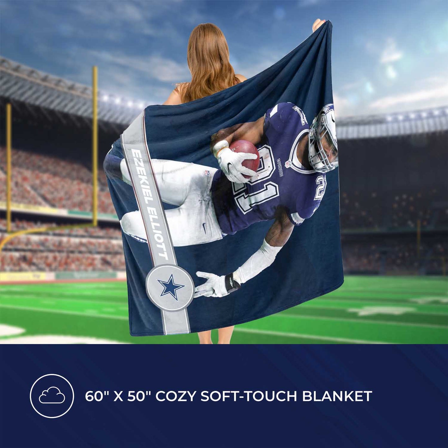 Dallas Cowboys NFL Hi-Def Ezekiel Elliot Silk Blanket - Navy