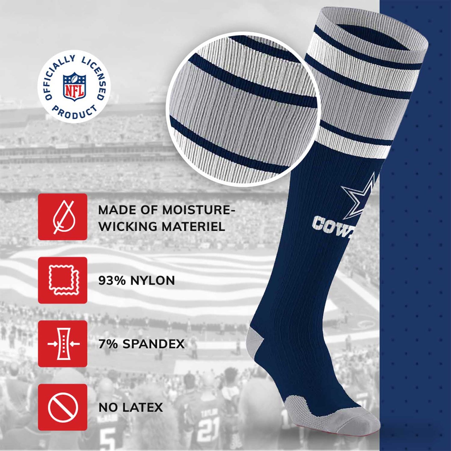 Dallas Cowboys NFL Adult Knee High-Performance Socks - Navy