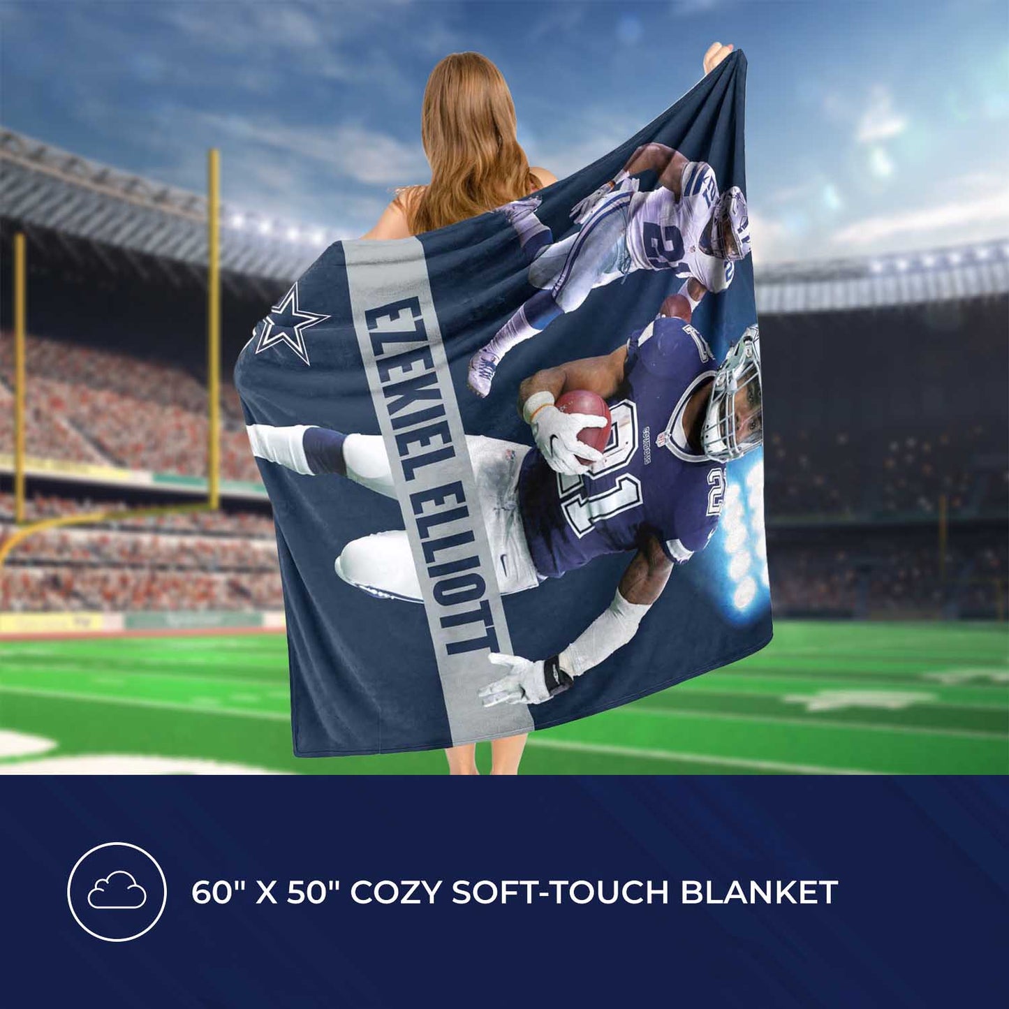 Dallas Cowboys NFL Hi-Def Ezekiel Elliot Silk Blanket - Navy
