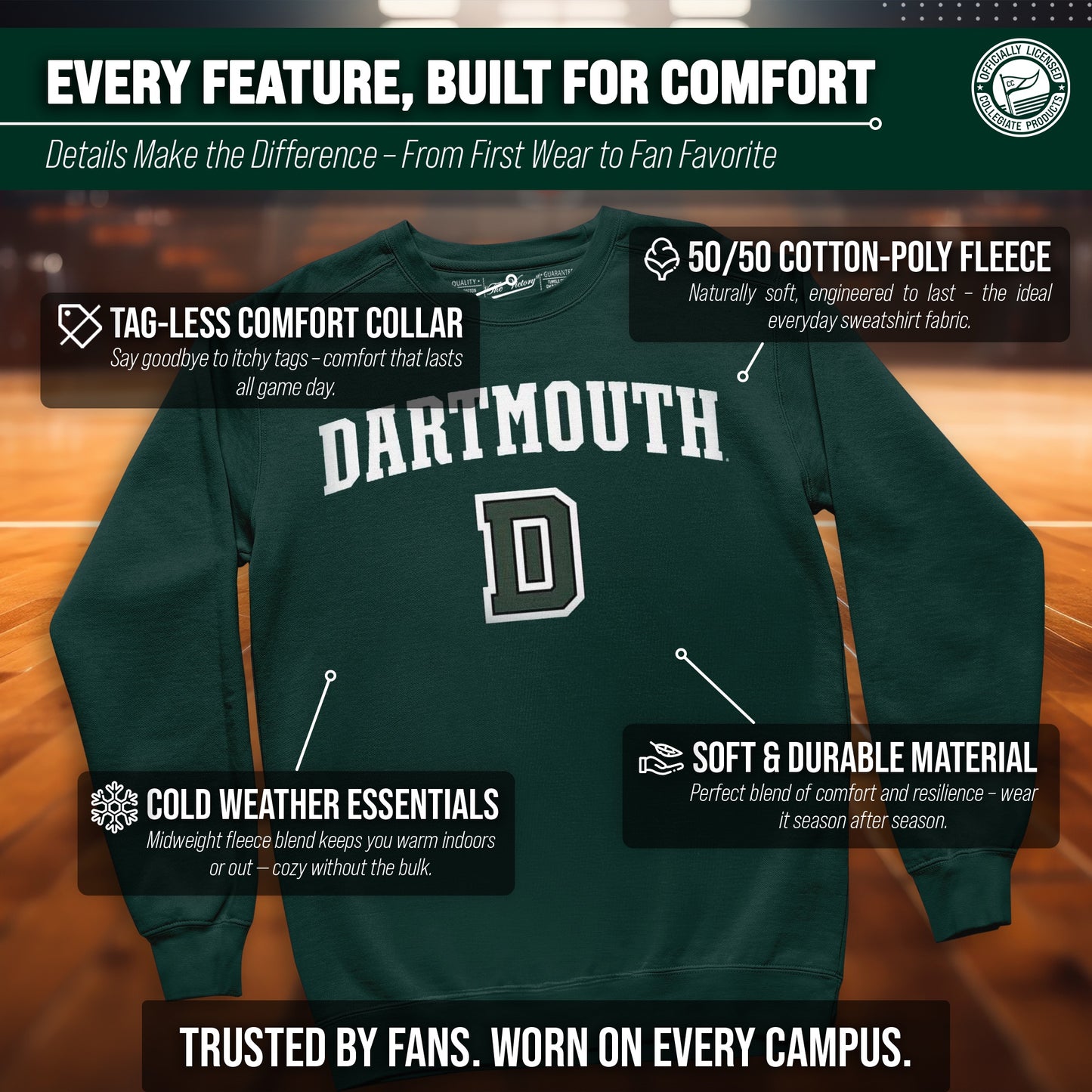 Dartmouth Big Green Adult Arch & Logo Soft Style Gameday Crewneck Sweatshirt - Green