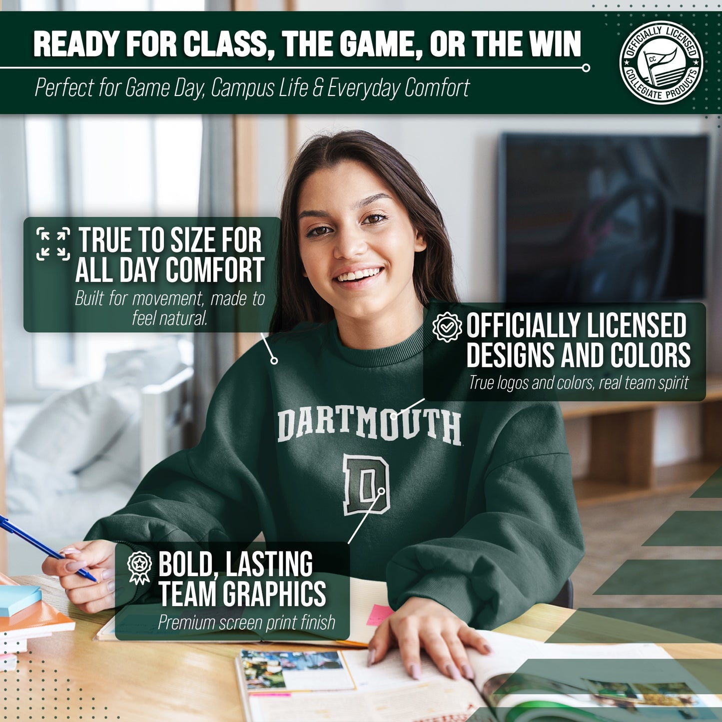 Dartmouth Big Green Adult Arch & Logo Soft Style Gameday Crewneck Sweatshirt - Green
