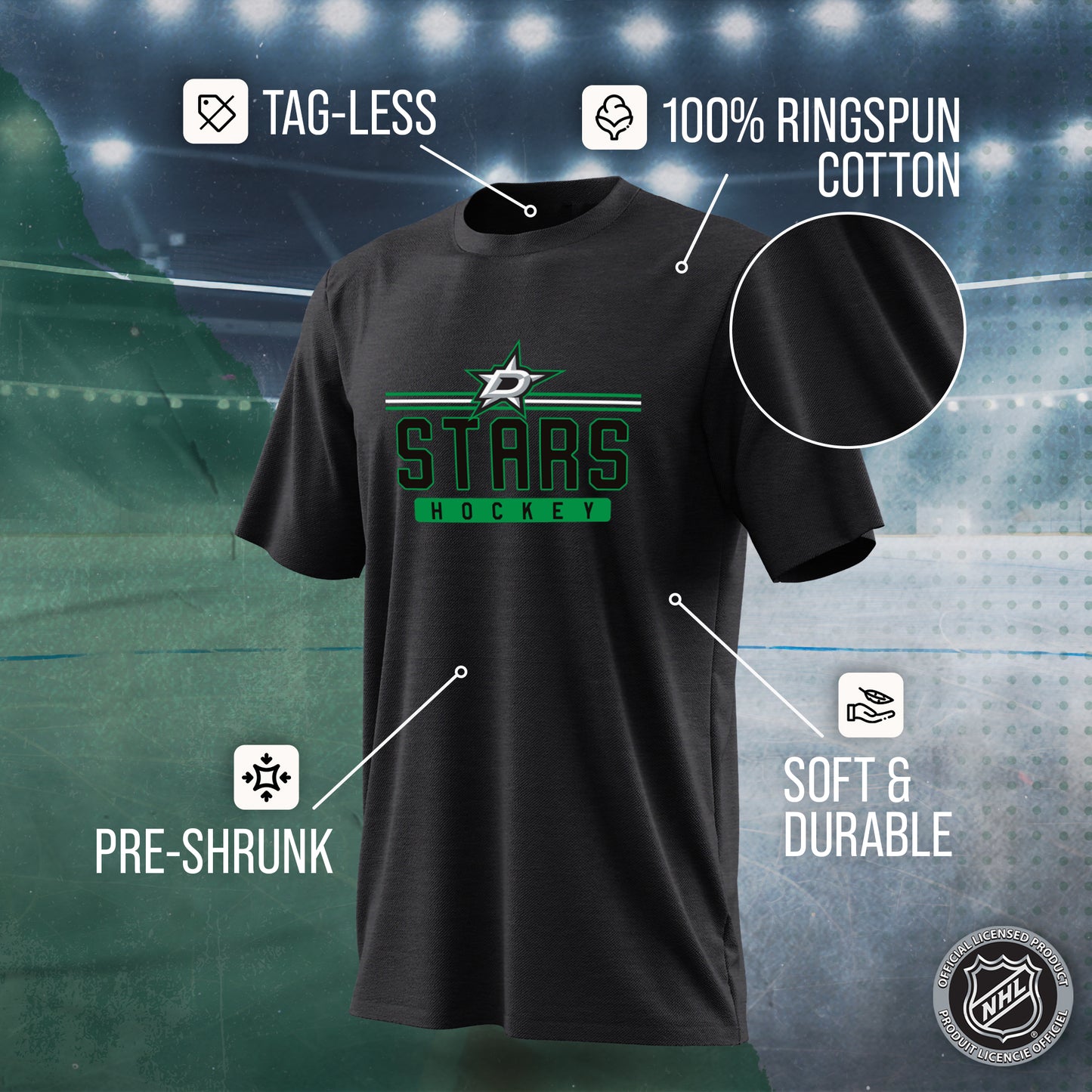 Dallas Stars Adult NHL Heather Charcoal True Fan Hockey T-Shirt - Charcoal