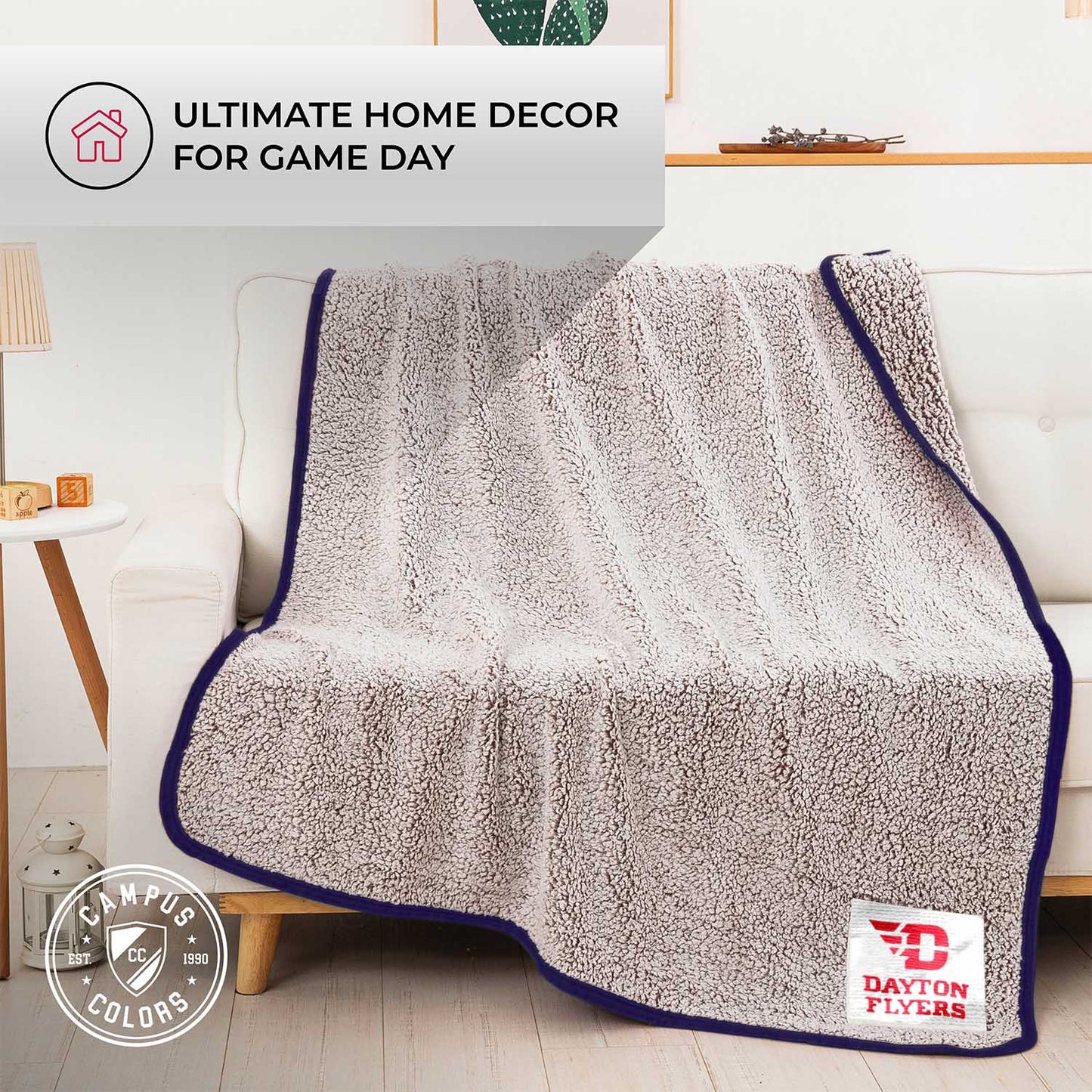 Dayton Flyers NCAA Silk Sherpa College Throw Blanket - Navy