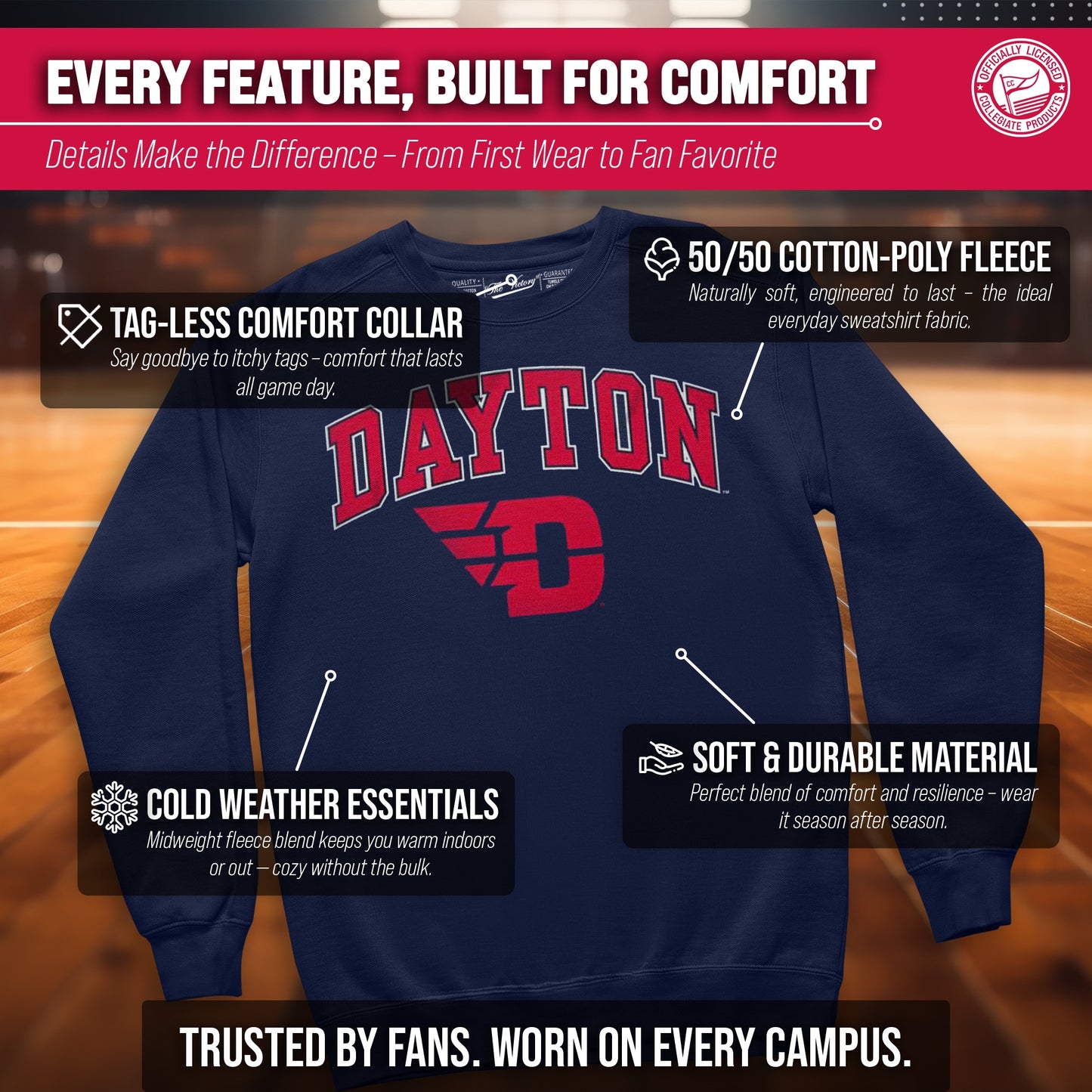 Dayton Flyers Adult Arch & Logo Soft Style Gameday Crewneck Sweatshirt - Navy