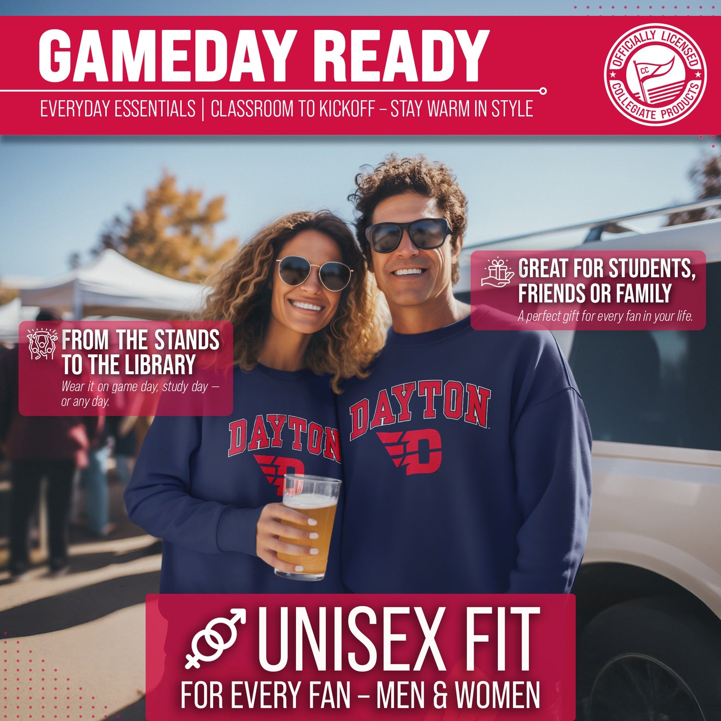 Dayton Flyers Adult Arch & Logo Soft Style Gameday Crewneck Sweatshirt - Navy